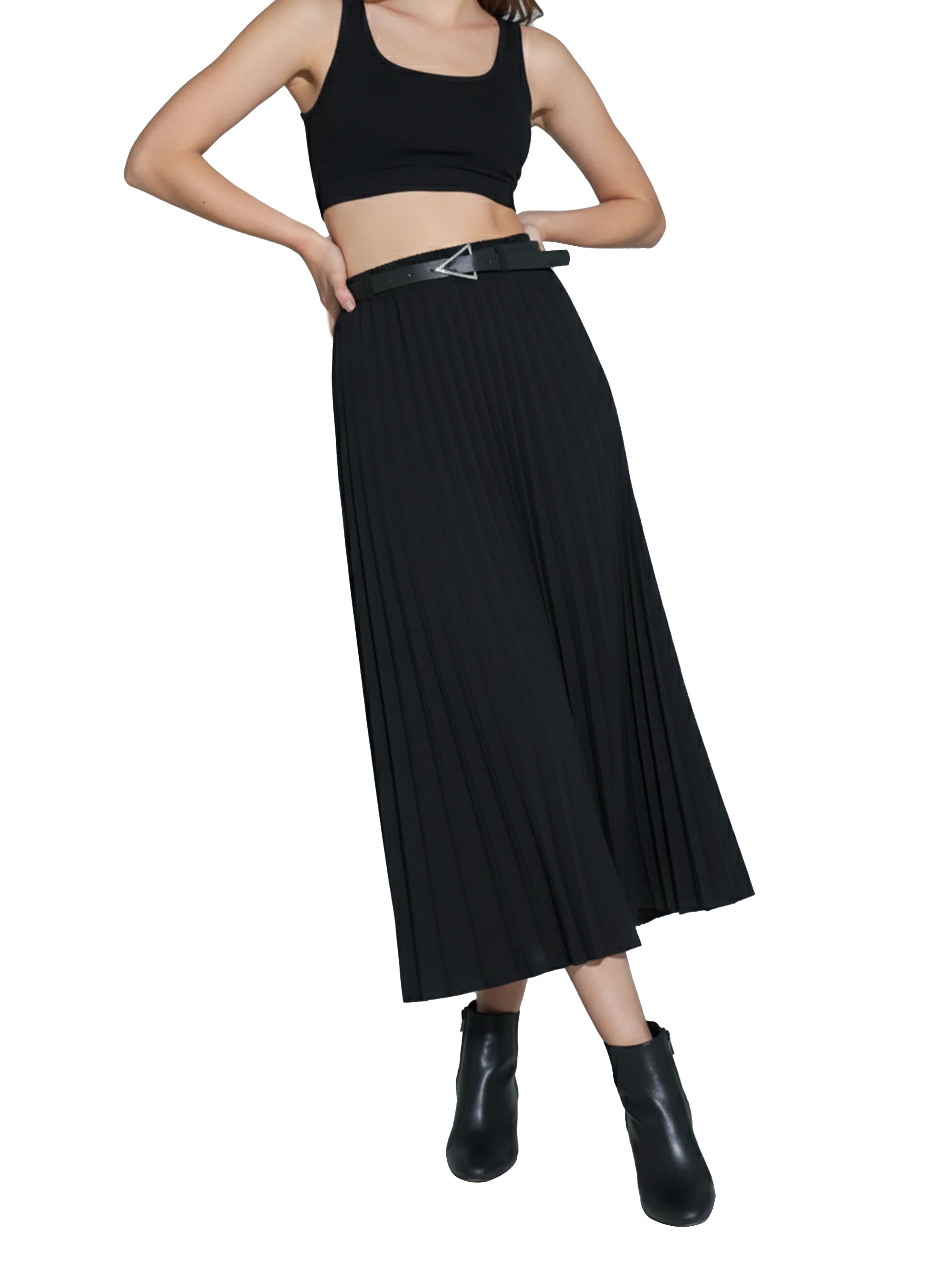 Black Belted Skirt Under Knee