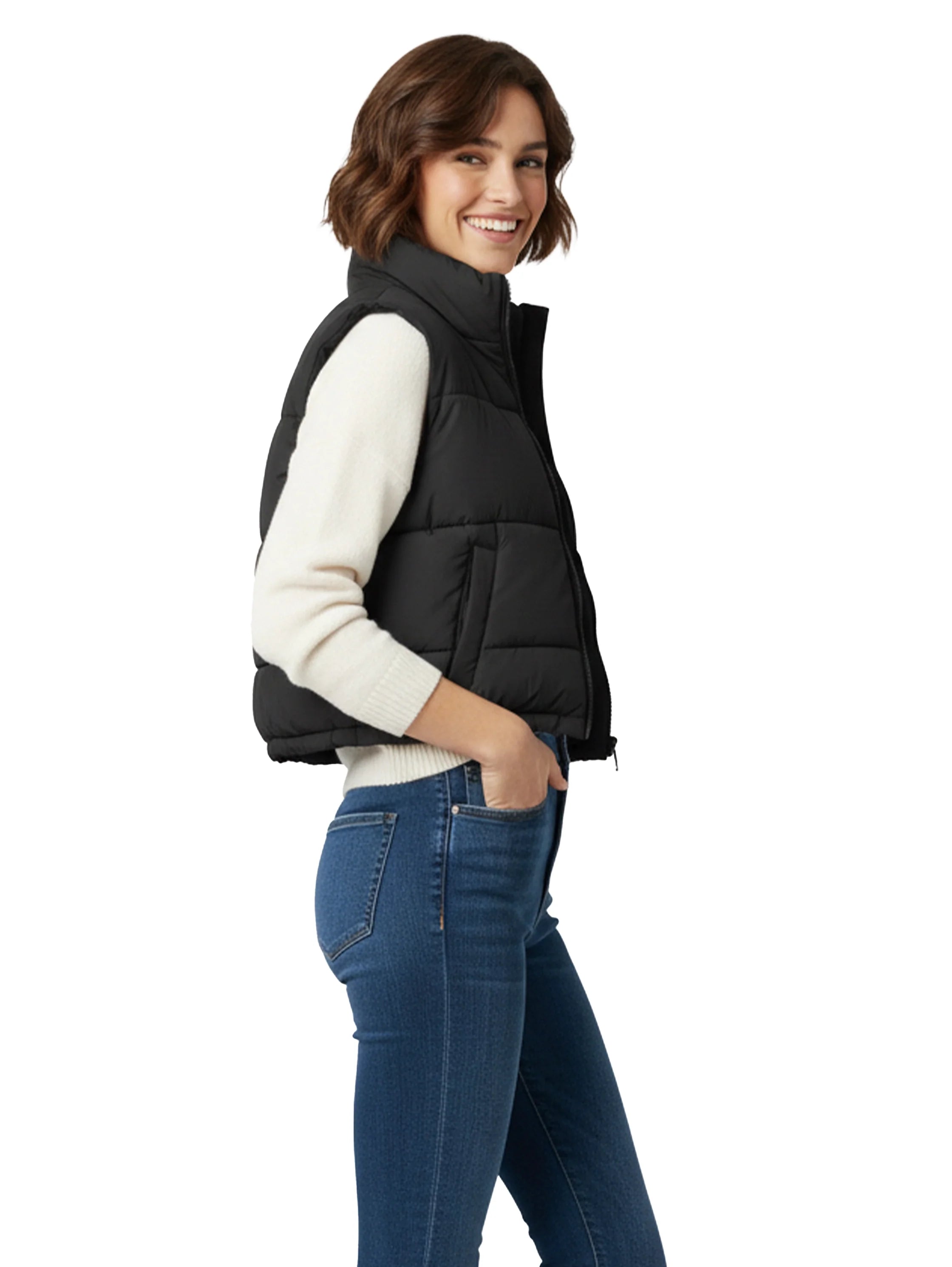 Crop Padded Black Puffer Vest