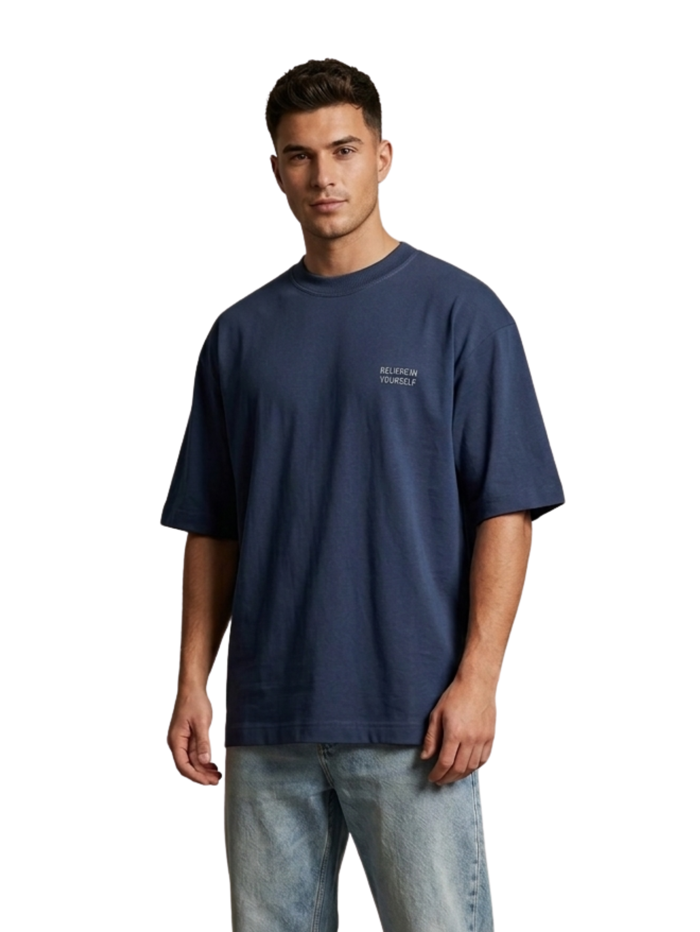 Oversized Navy T-Shirt With Printed Back Design