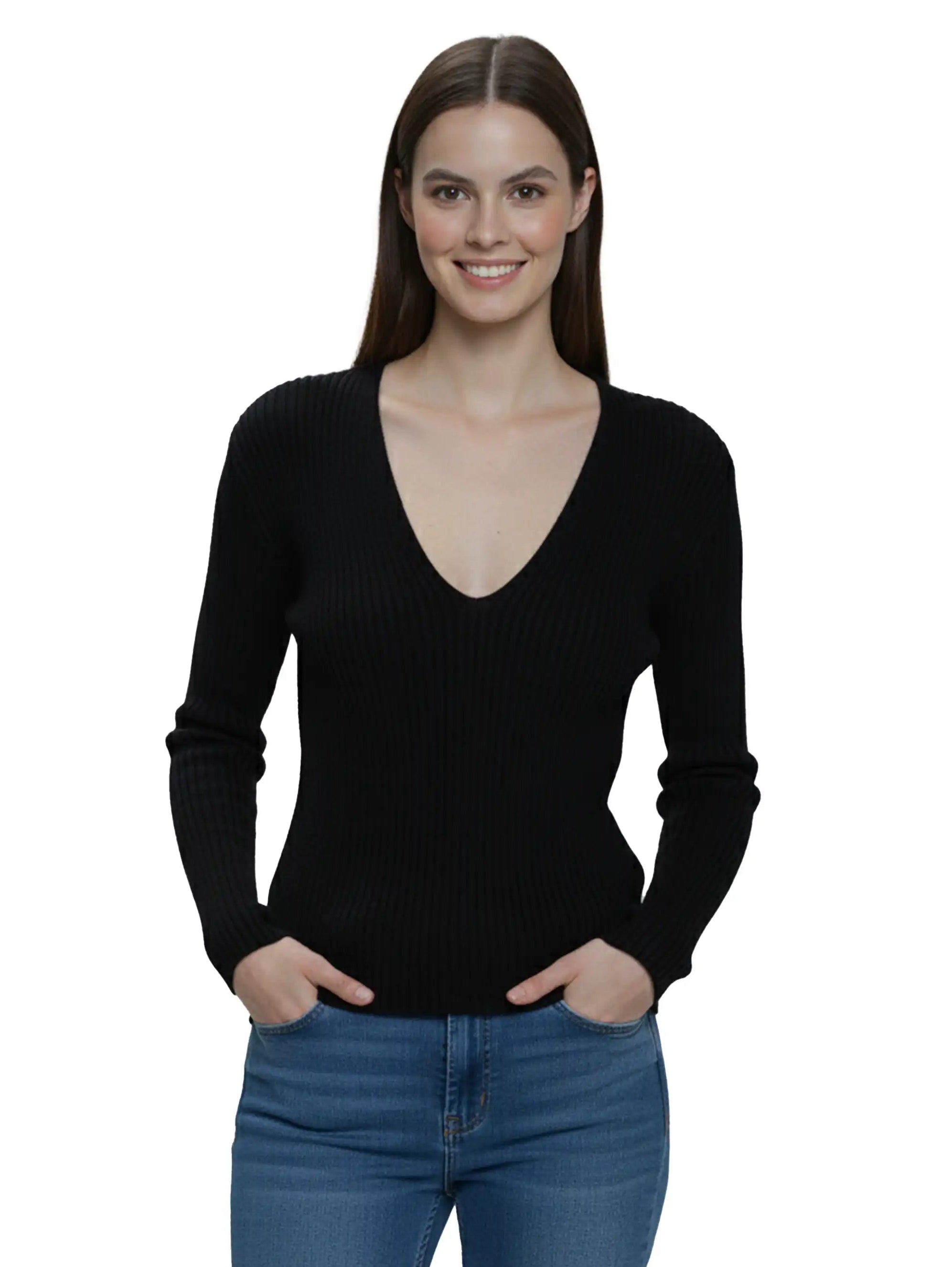 Black V-Neck Knitwear Sweater
