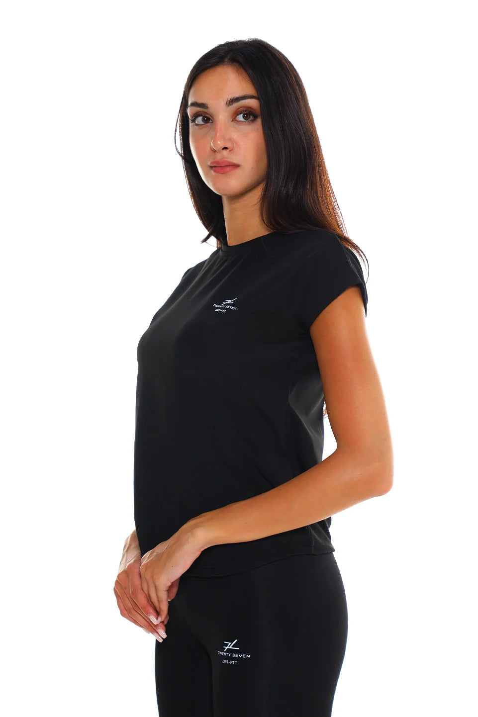 Short Sleeved Black Active Top With Simple Logo