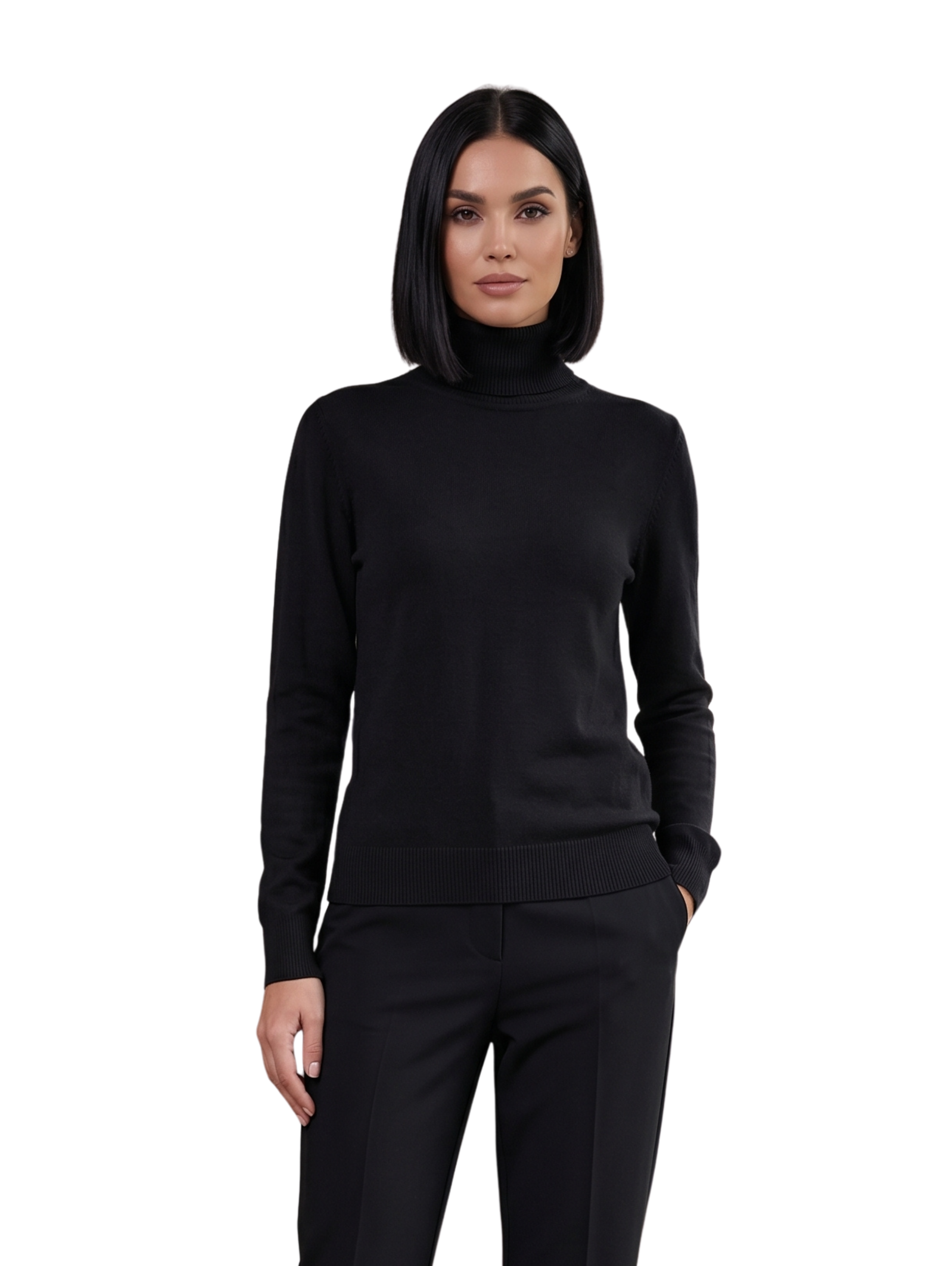 Black Basic Turtleneck Ribbed Knit Pullover