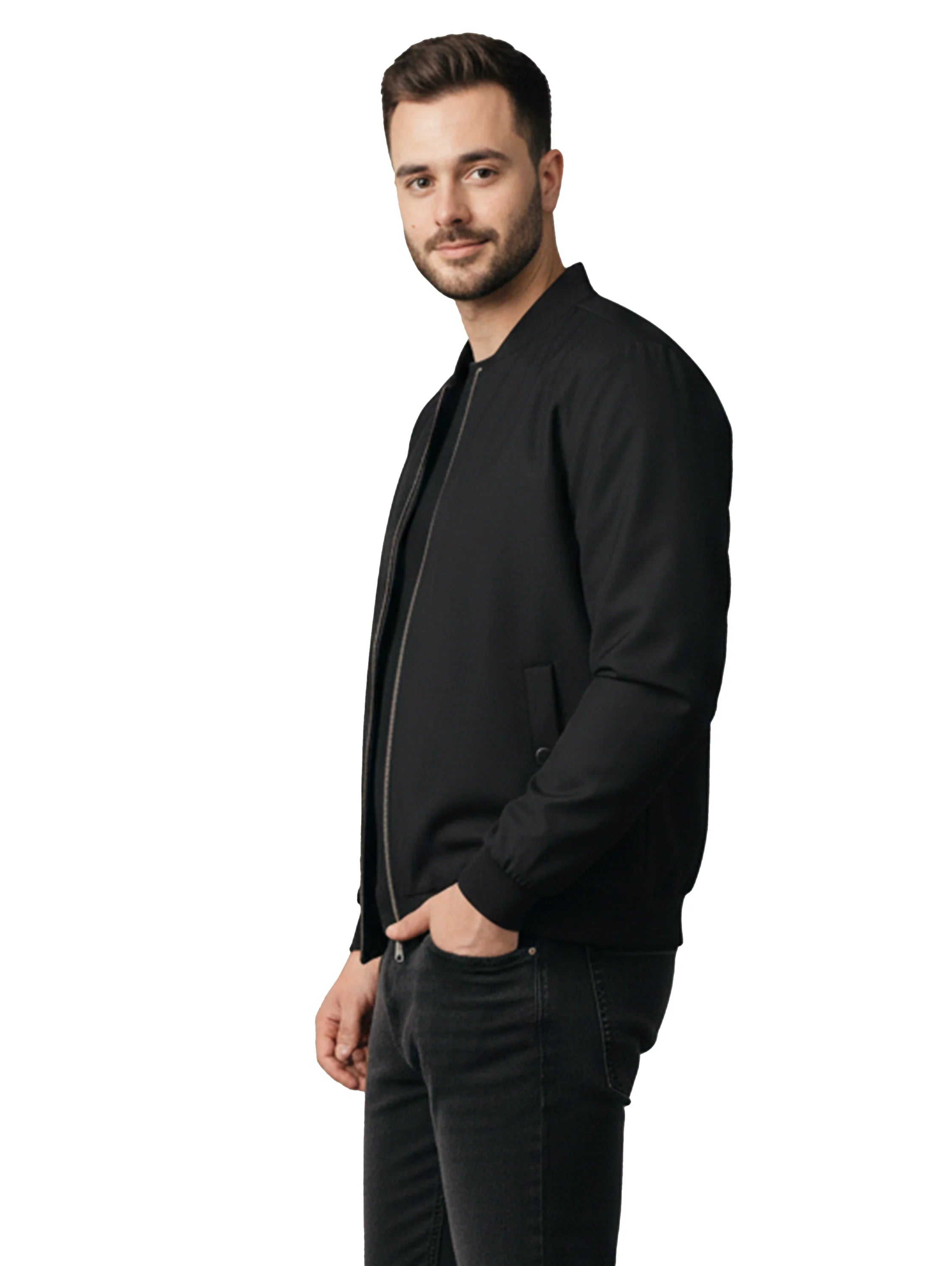 Black Bamber Jacket With Zipper To Close