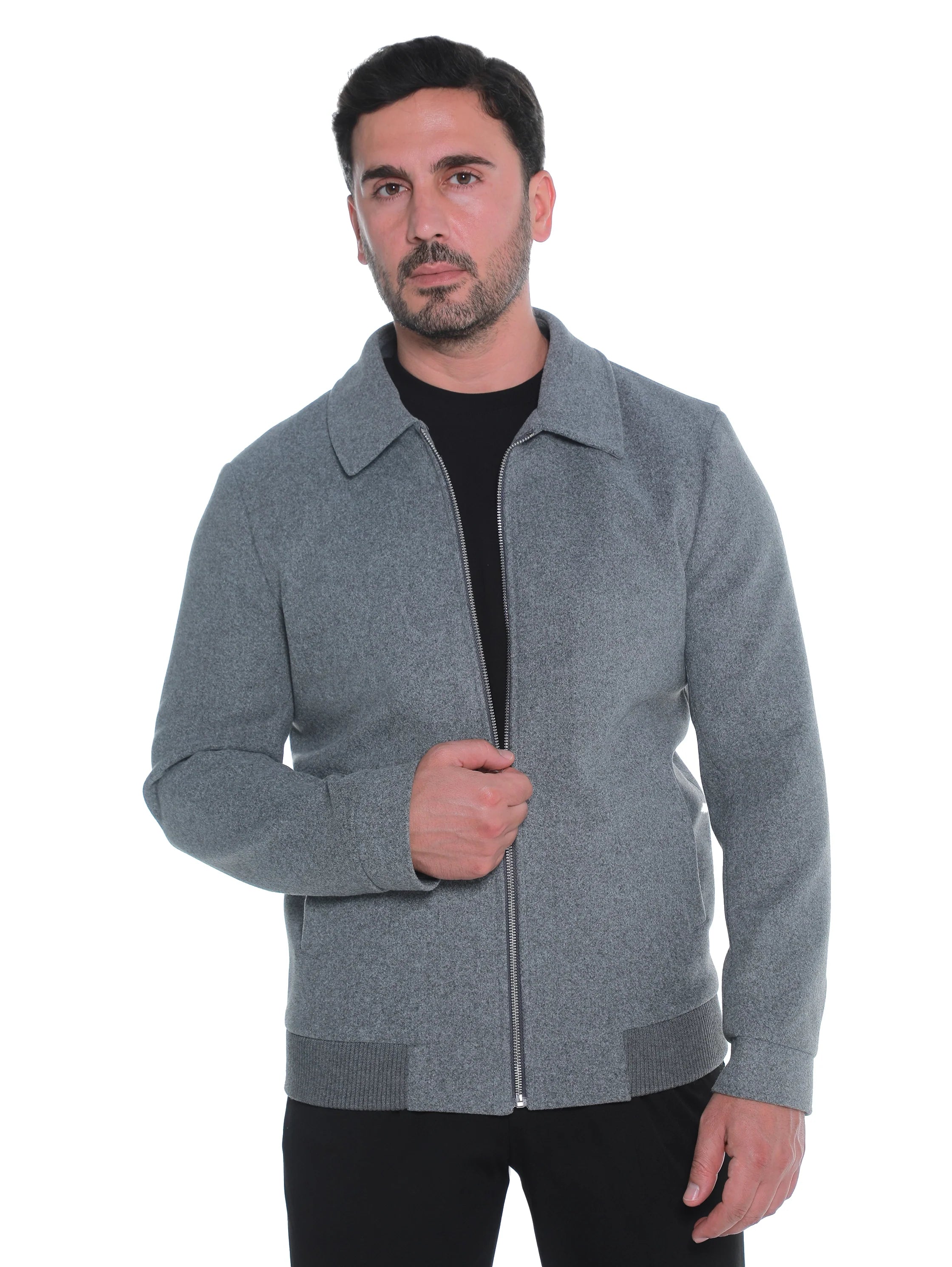 Dark Grey Zippered Jacket With Collar