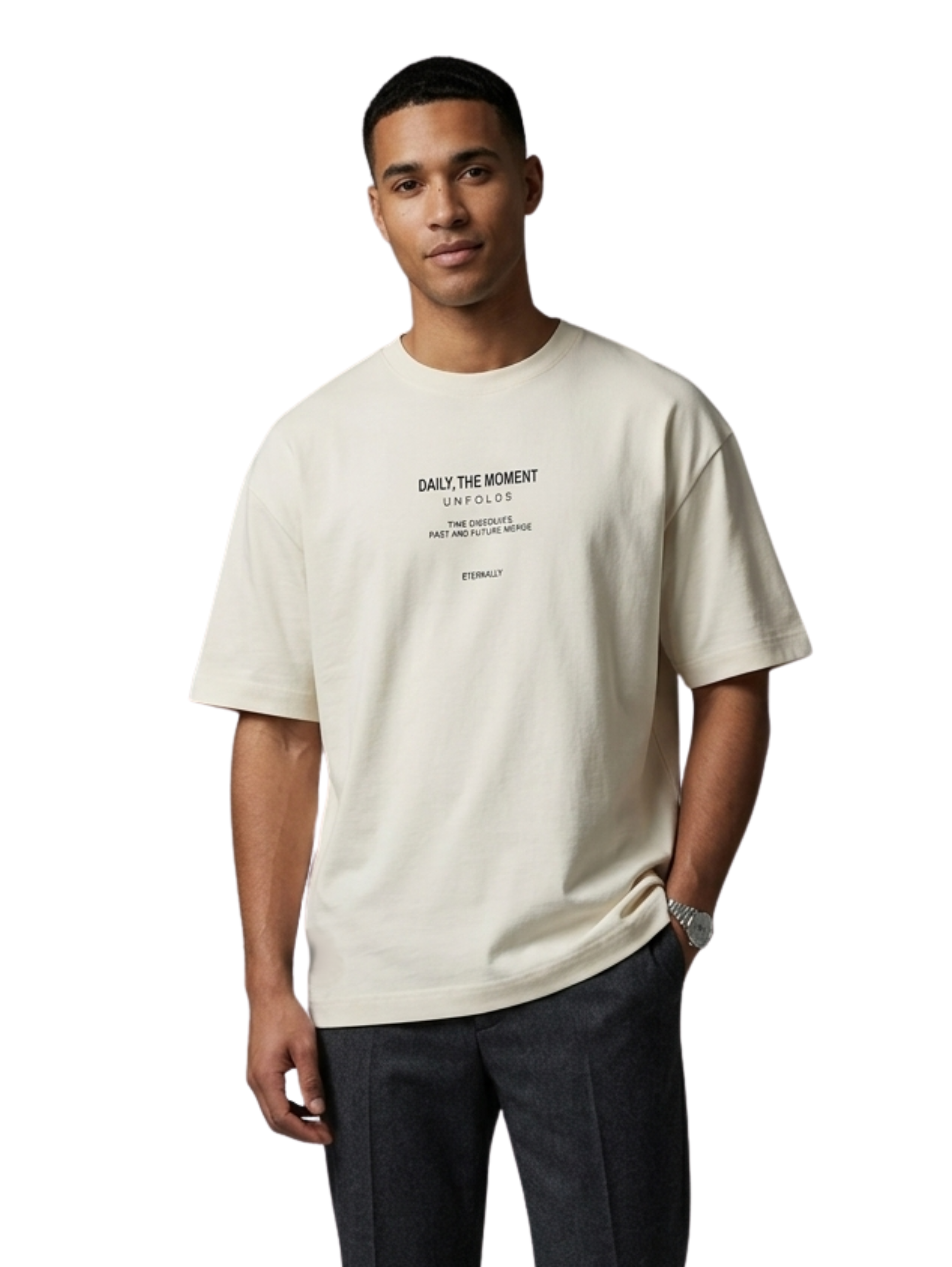 Oversized Milky Round T-Shirt With Back Design
