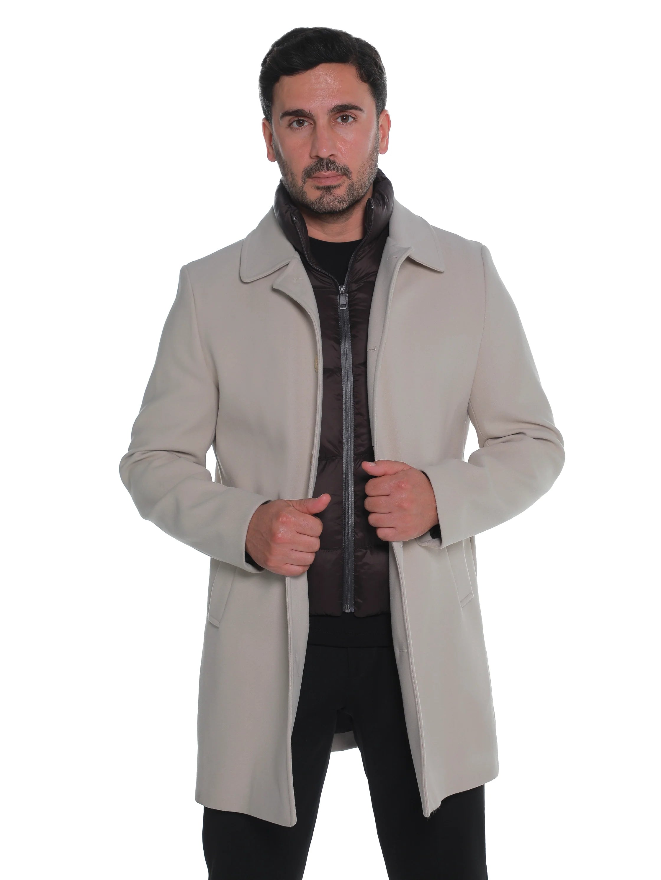 Beige Casual Coat with Double Layer