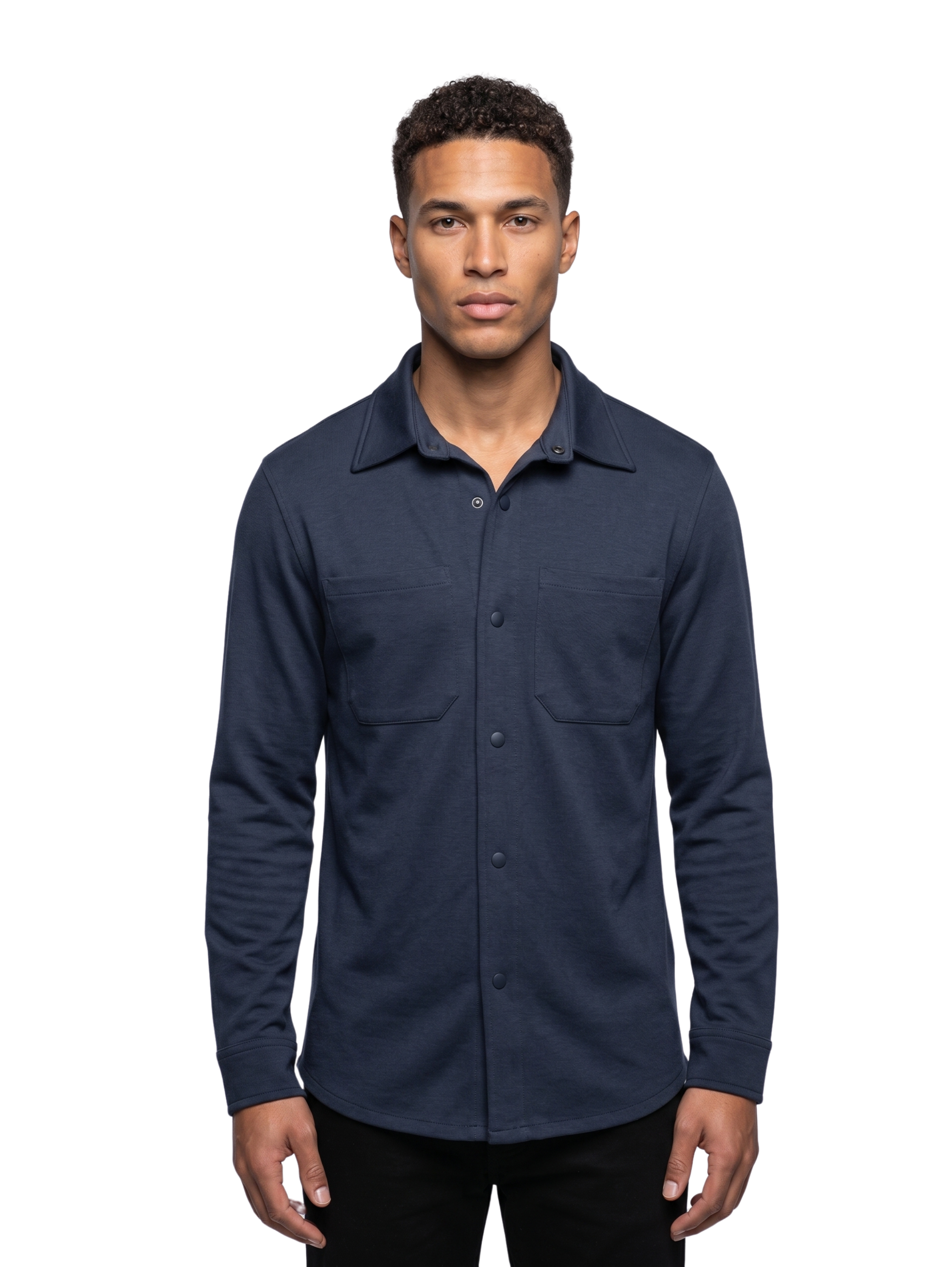 Navy Snap Front Shirt with Double Chest Pockets