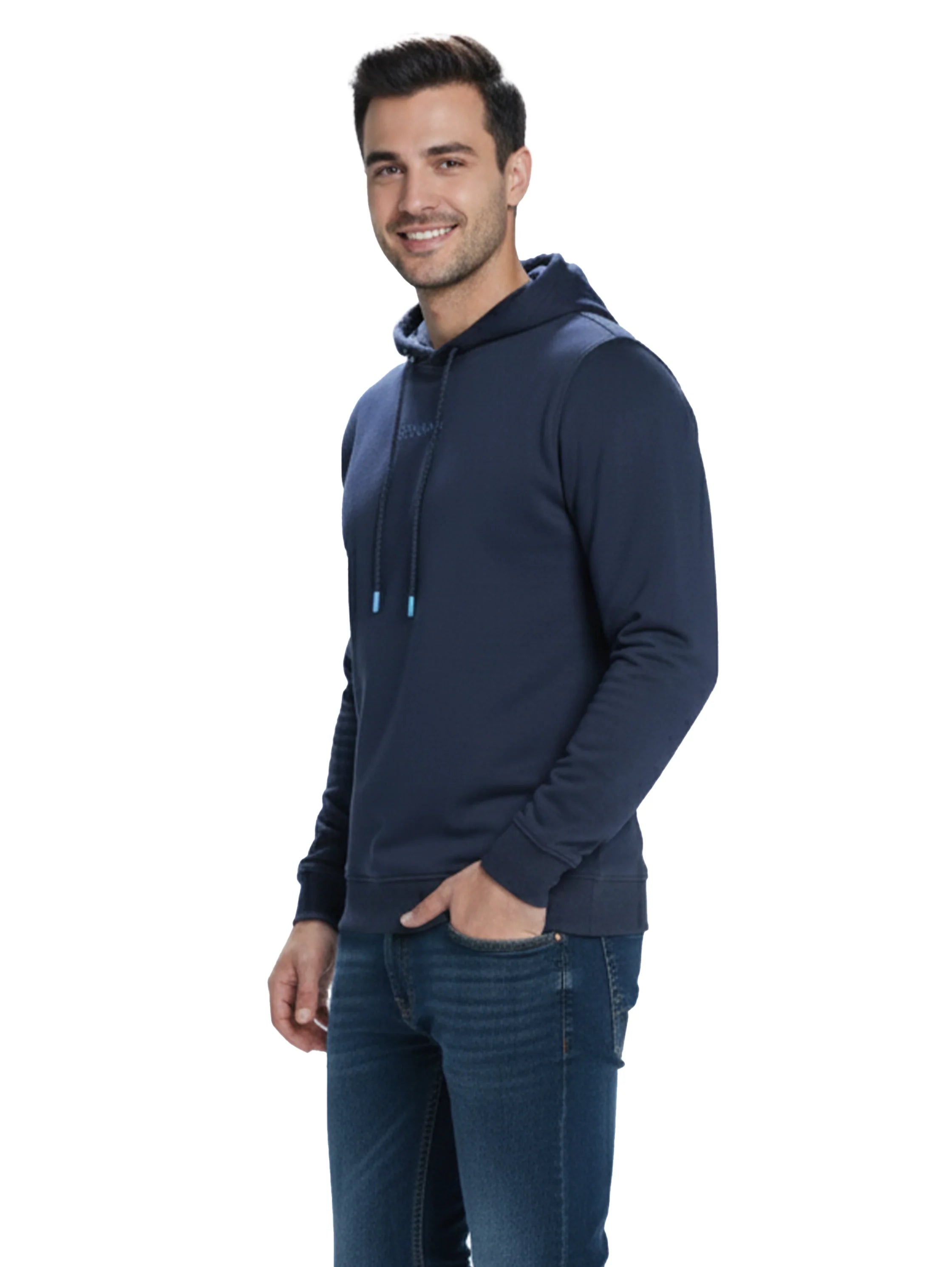 Navy Causal Hoodie With Adjustable Drawstring Hood
