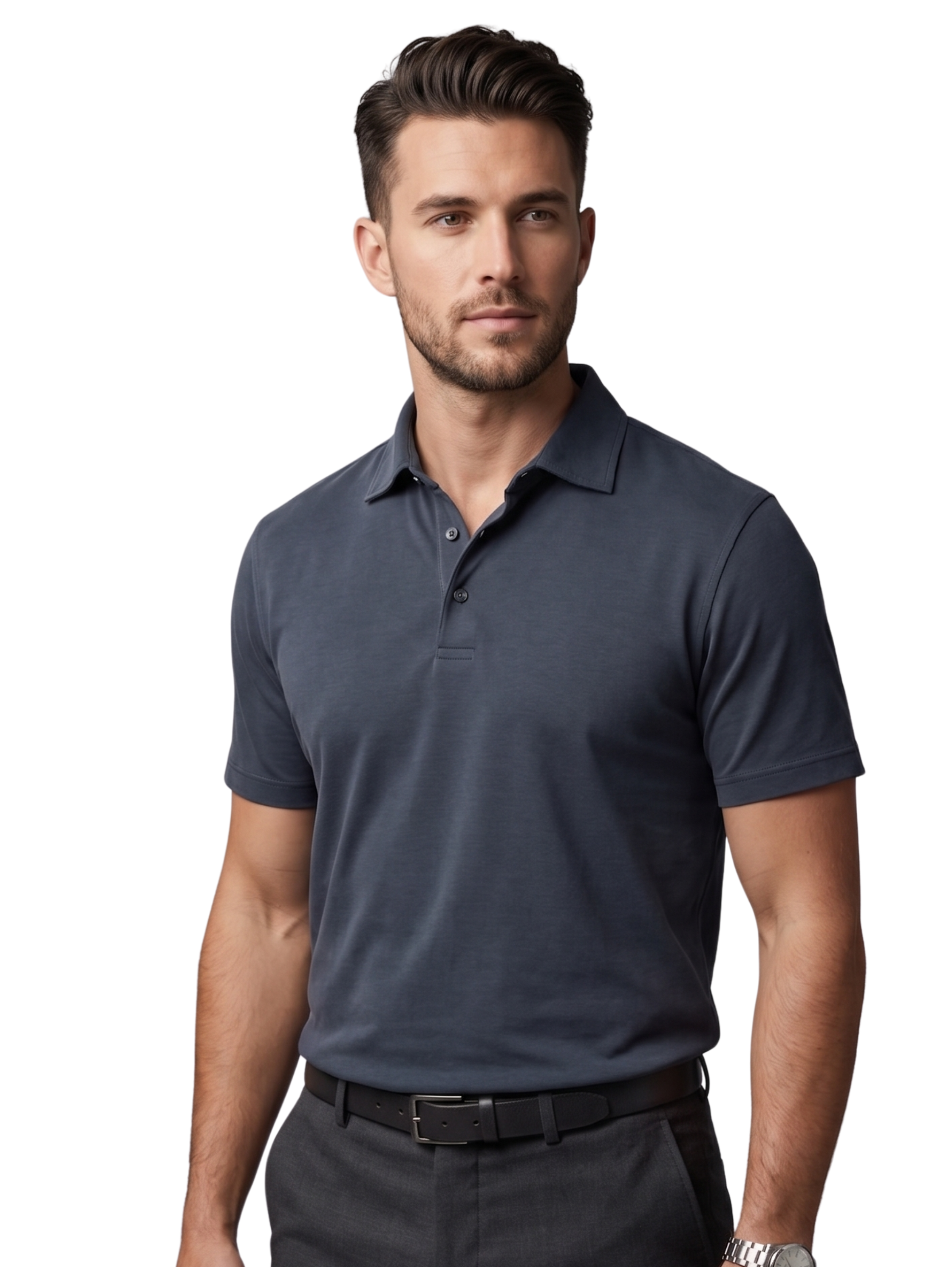 Navy Short Sleeved Polo Shirt With Classic Spread Collar