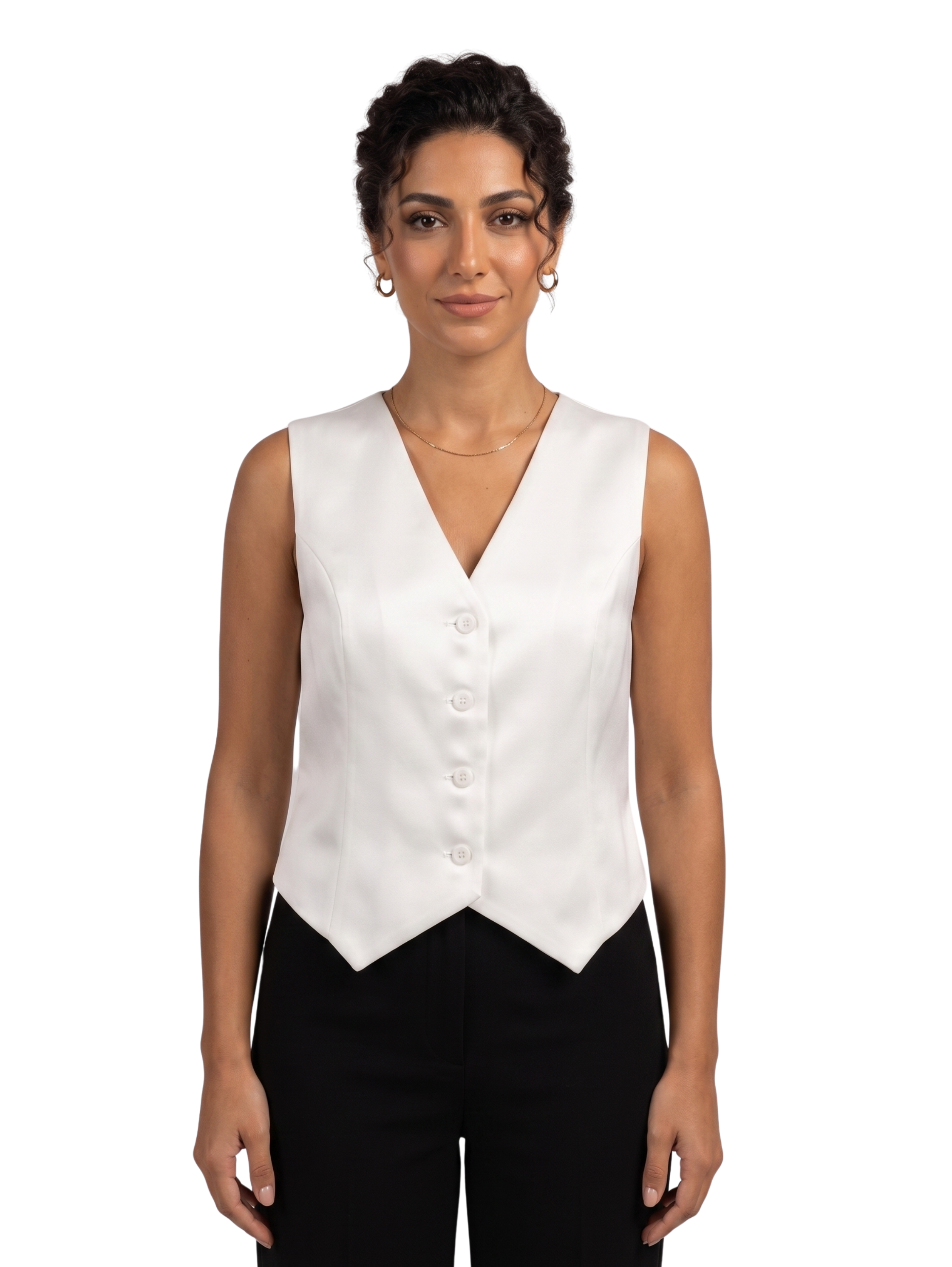 Off White Sleeveless Vest With Front Button Down