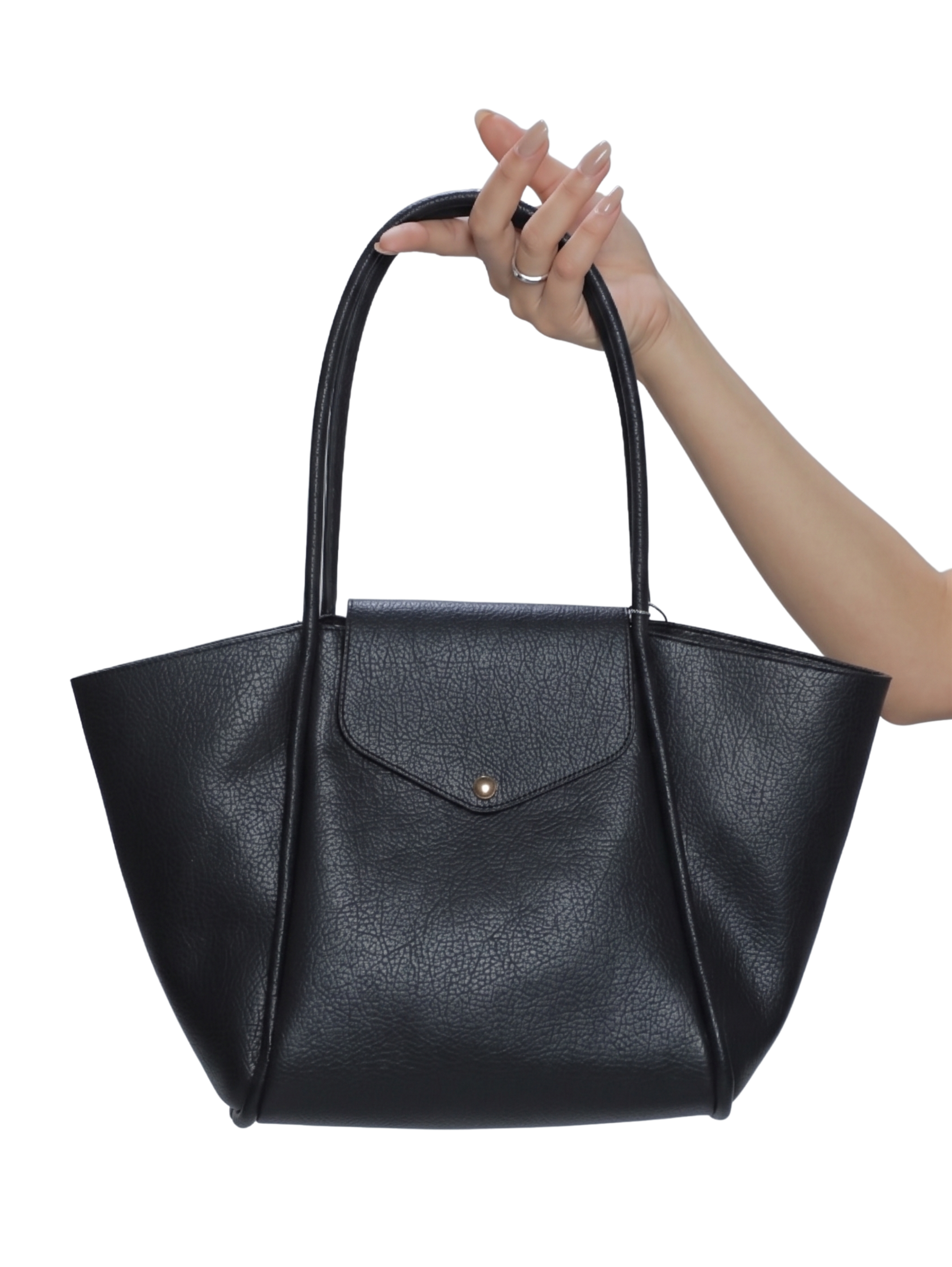 Black Pebbled Leather Bag With Slim Shoulder Straps