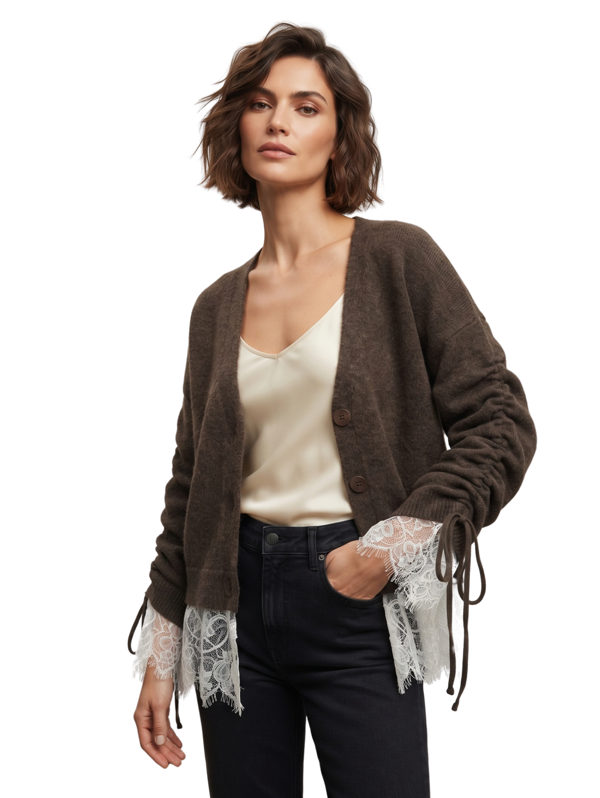 Brown Pullover With Ruched Side