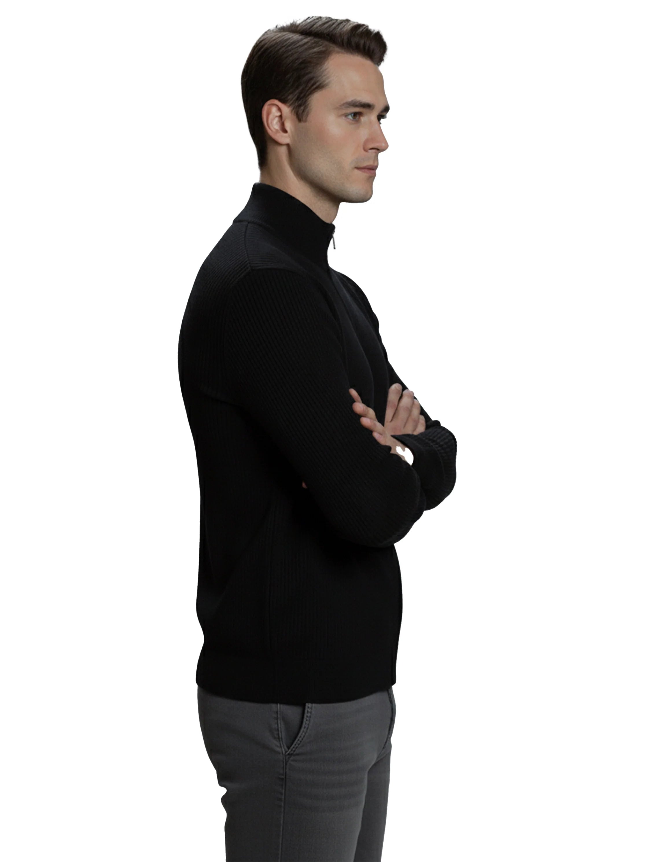Knitwear Black Full Zipper Pullover