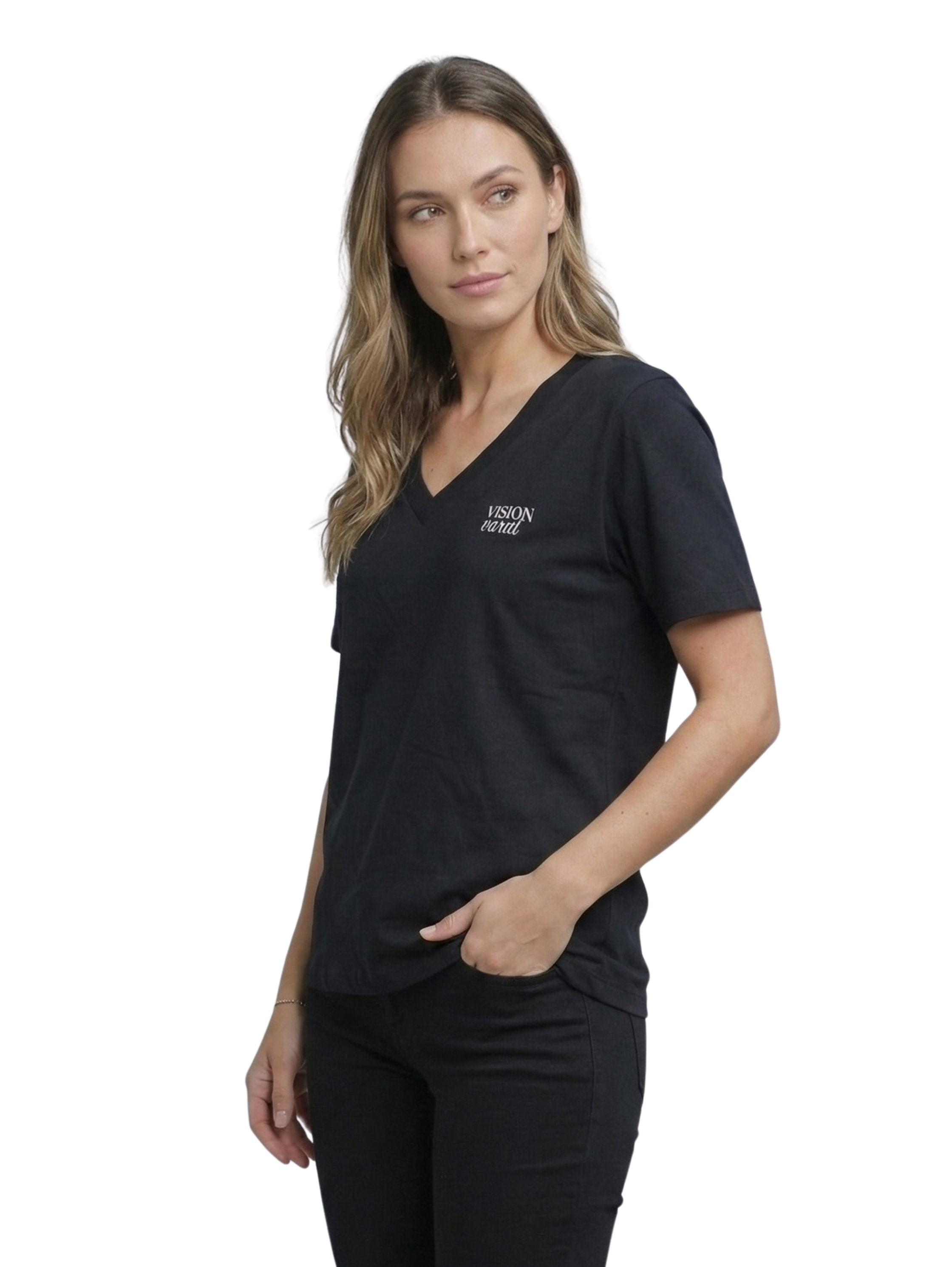 Black V-neck T-Shirt With Small Front Design