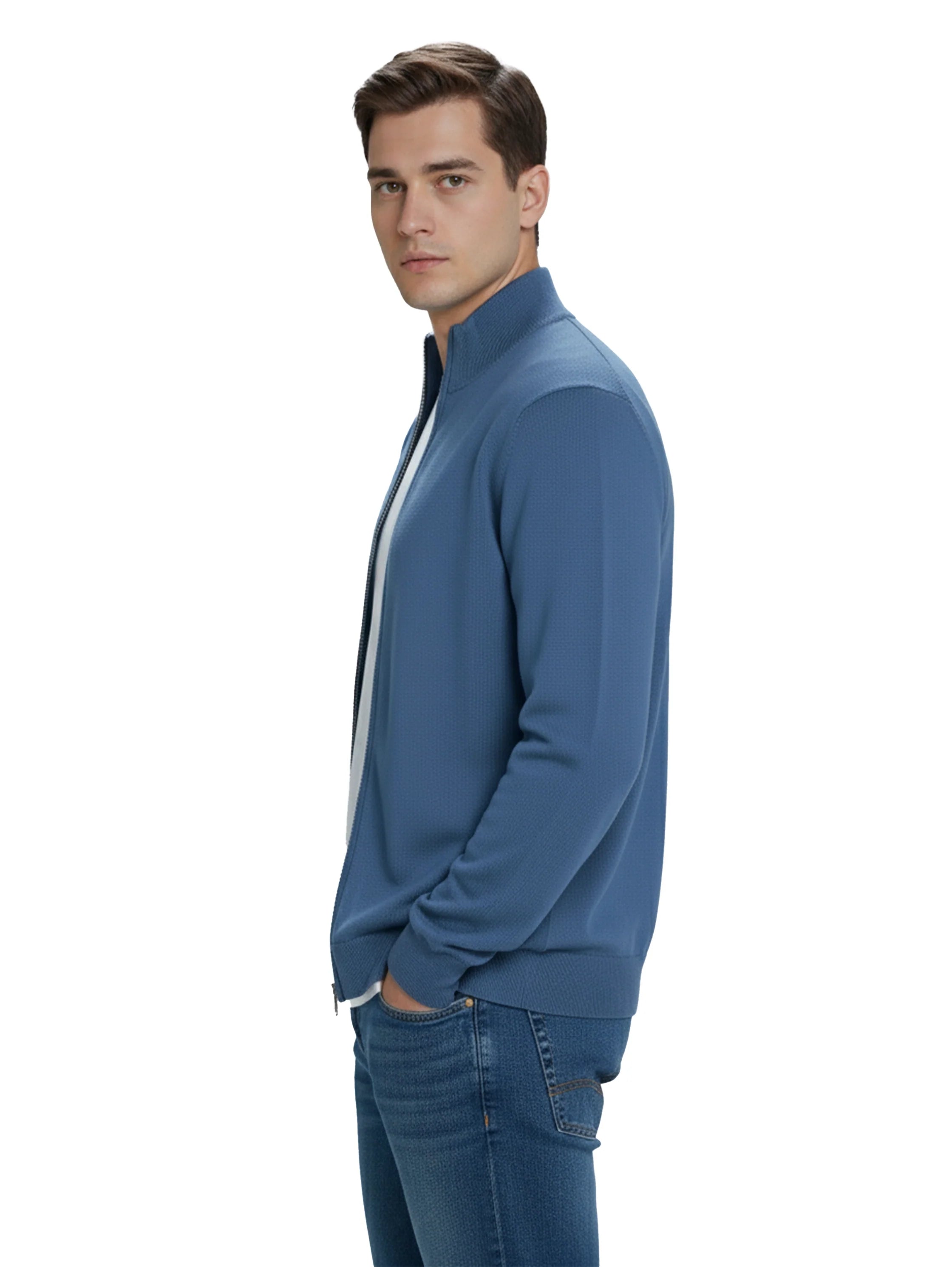 Knitwear Indigo Full Zipper Pullover