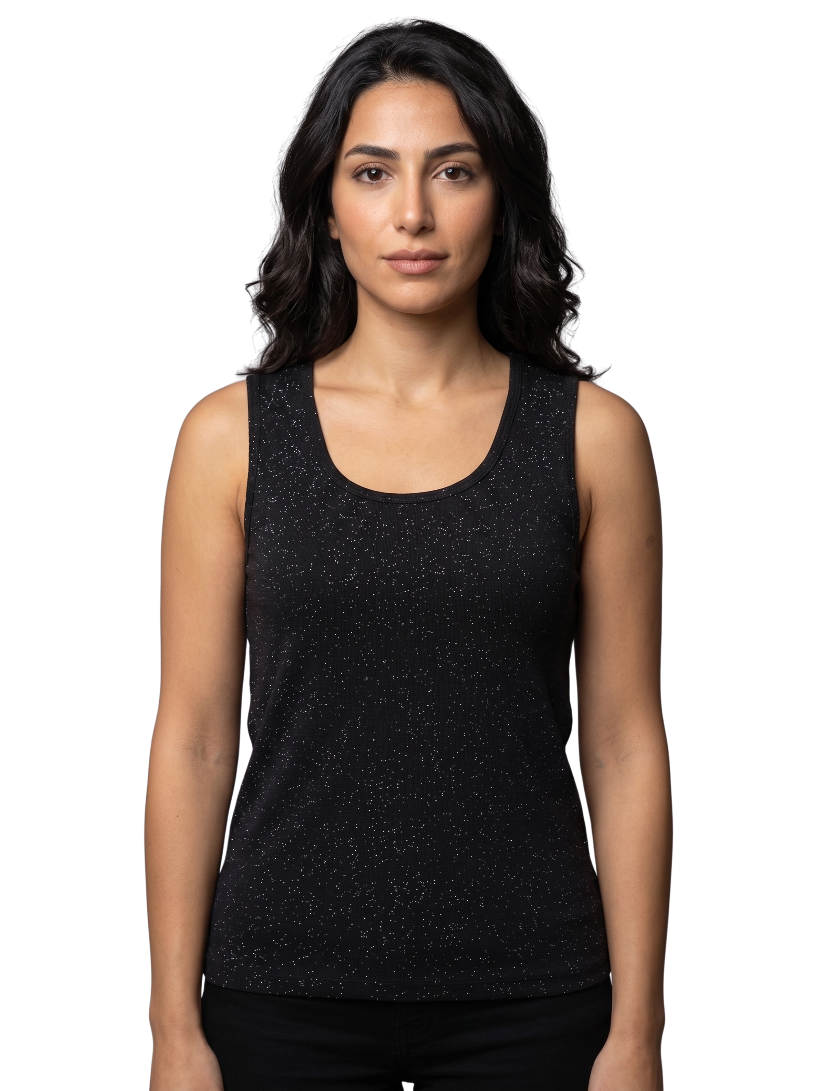 Black Sleeveless Scoop Neck With Glitter Design