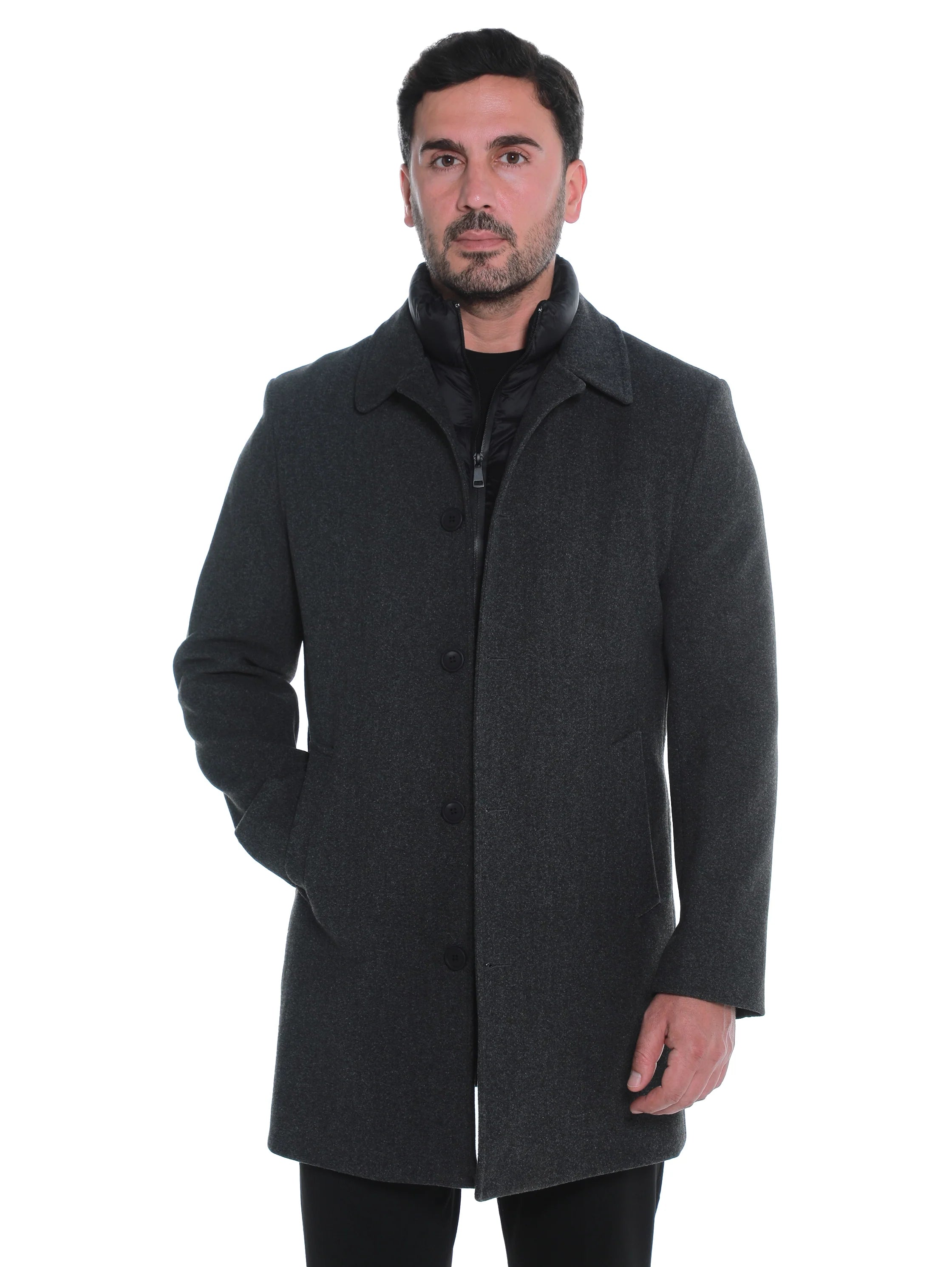 Dark Grey Casual Coat with Double Layer