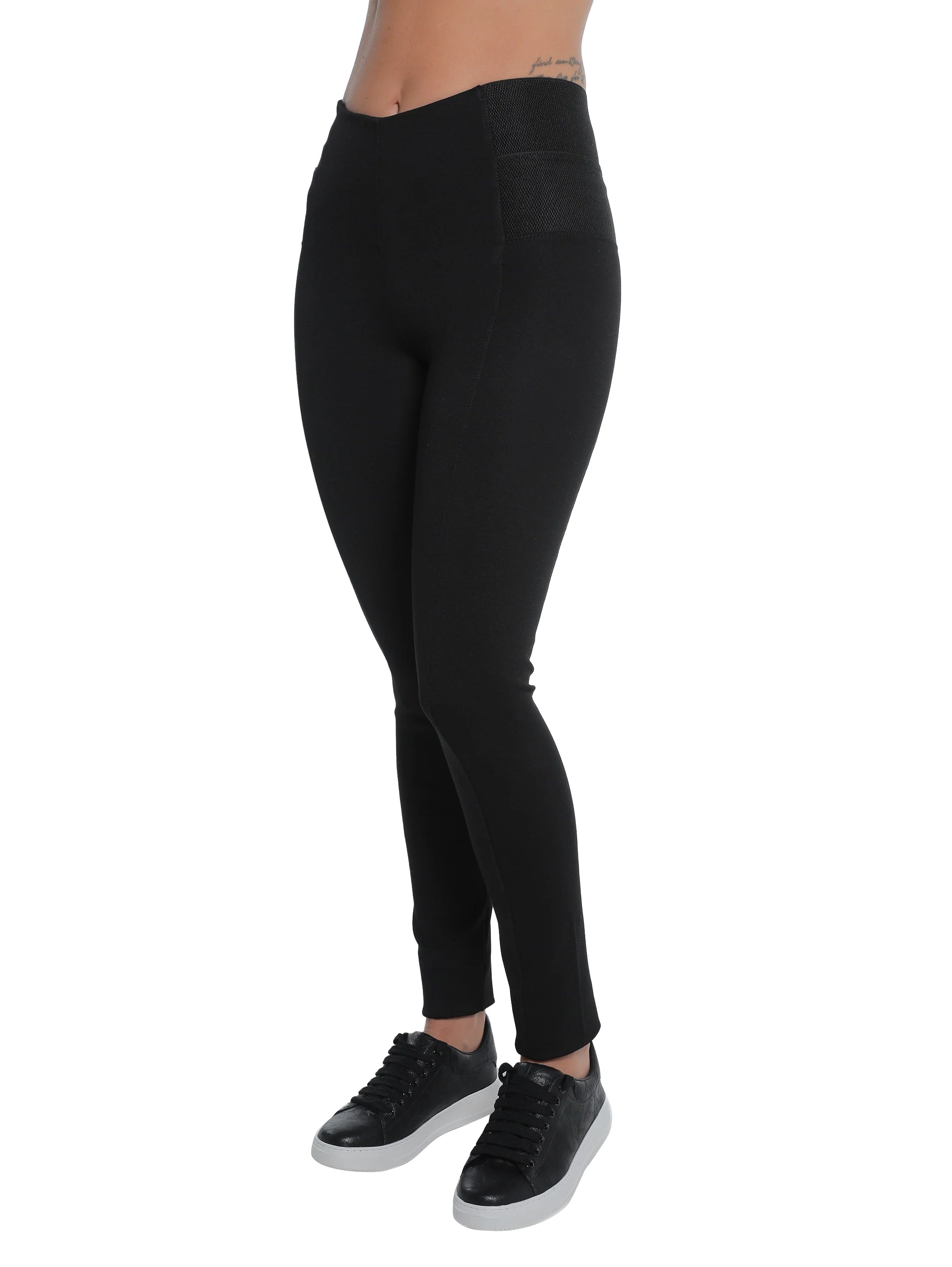 Black Cotton Strech Legging With Elastic Side