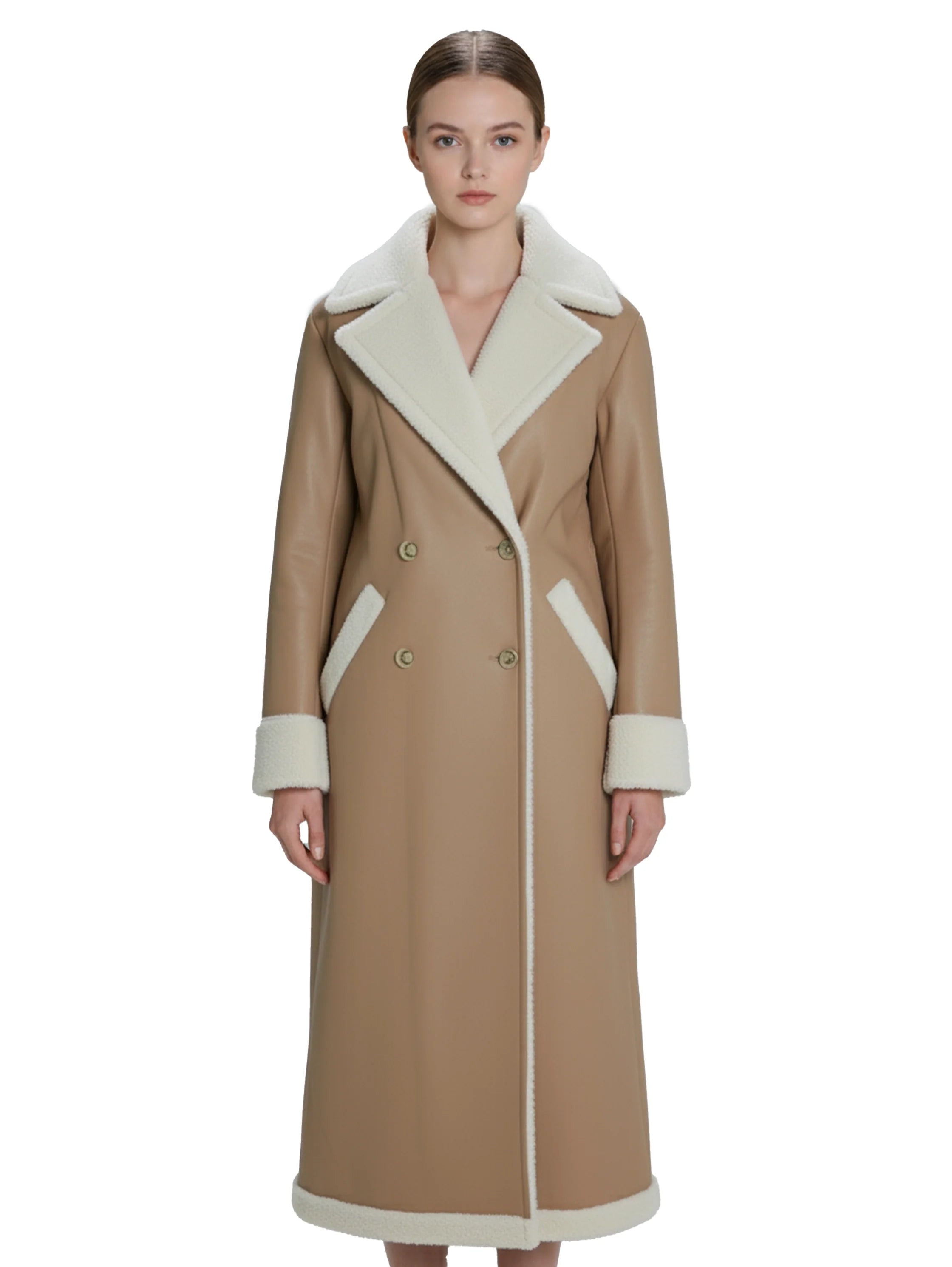 Brown Double-Breasted Long Coat With Lapel Collar
