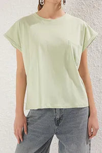 Trendyol Mint Cotton T-shirt With Pocket Attached Style