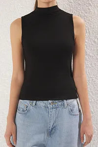 Trendyol Stand-Up Collar Black Stretchy Blouse
