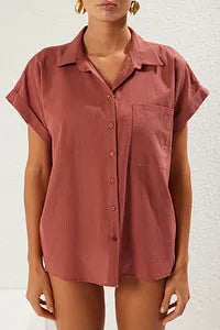 trendyol Brown Short Sleeve Buttoned Shirt
