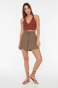 Trendyol Beige Regular Waist Wrap Knitted Short