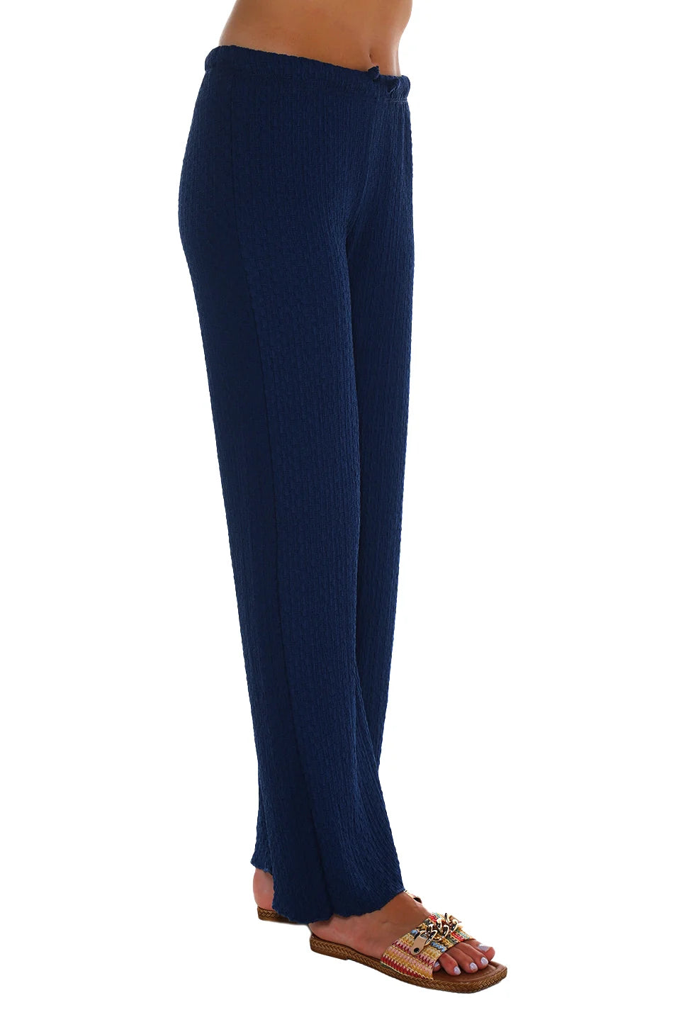 Stylish Embroidery Dark Blue Loose Pants