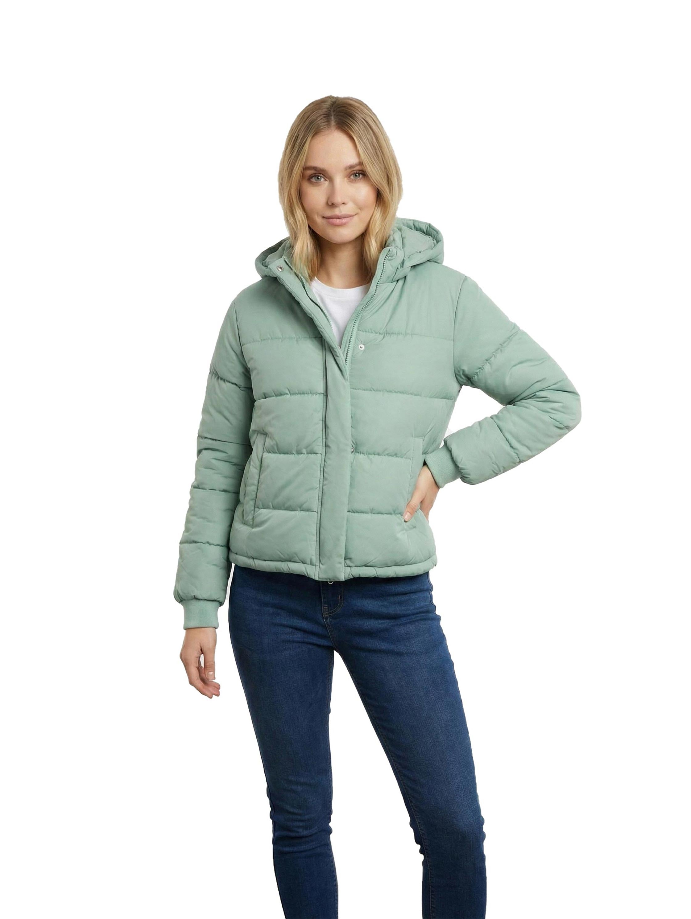 Mint Padded Puffer Jacket With Stand up Collar & Hoodie