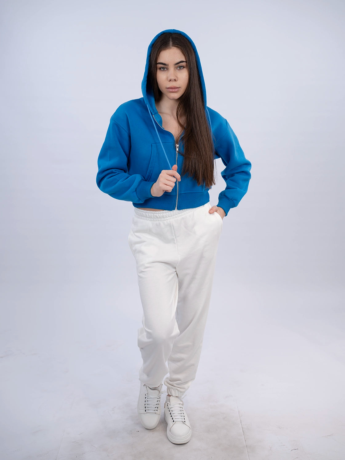 Zippered Blue Crop Hoodie