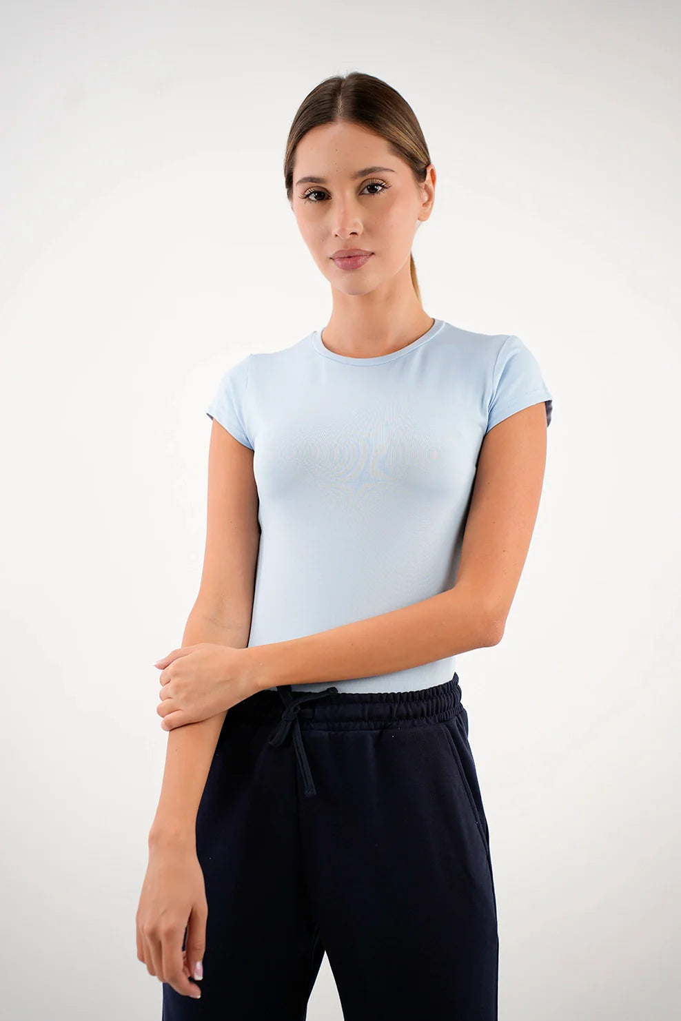 Crew Neck Basic Short Sleeved Blue