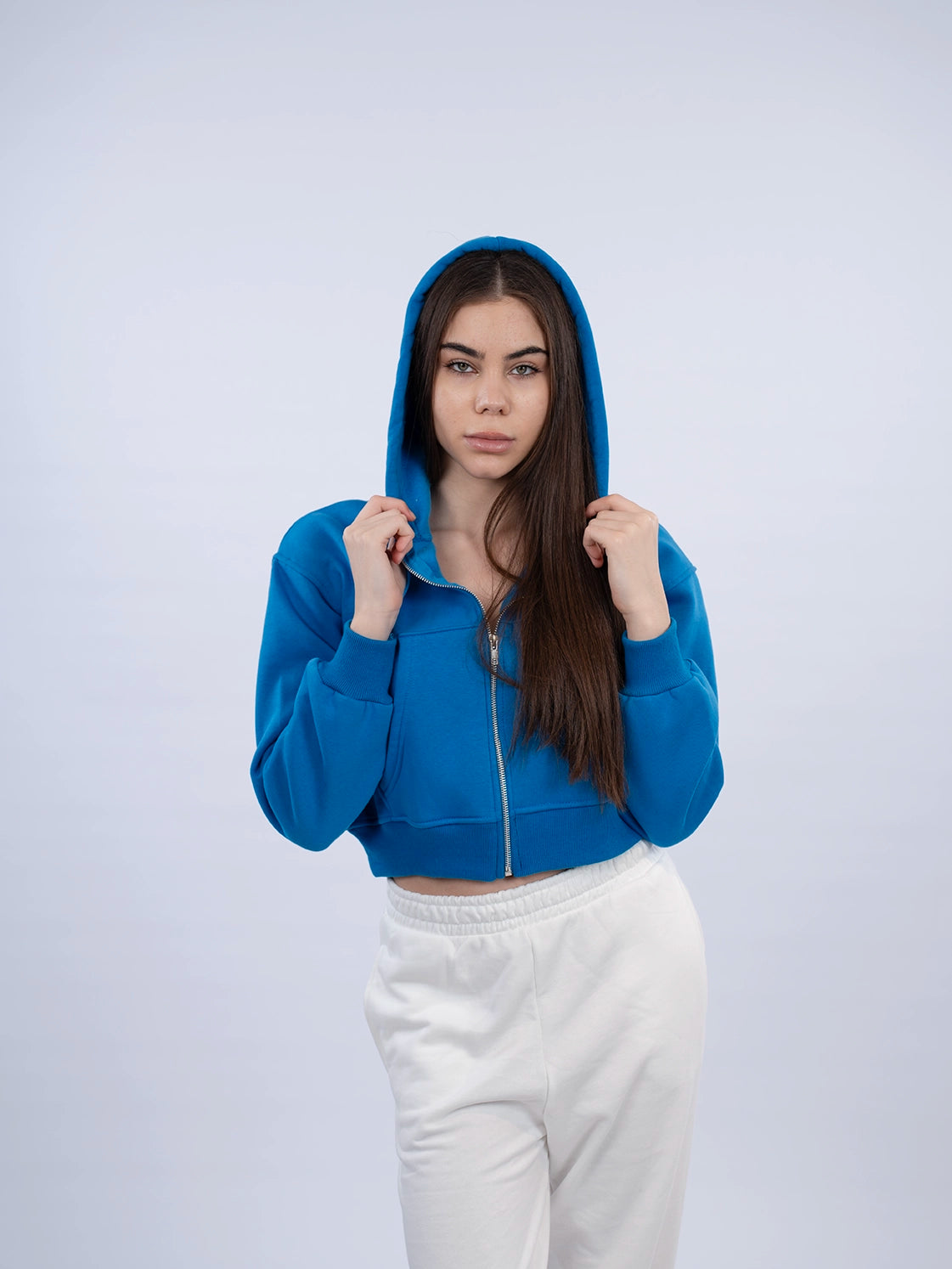 Zippered Blue Crop Hoodie