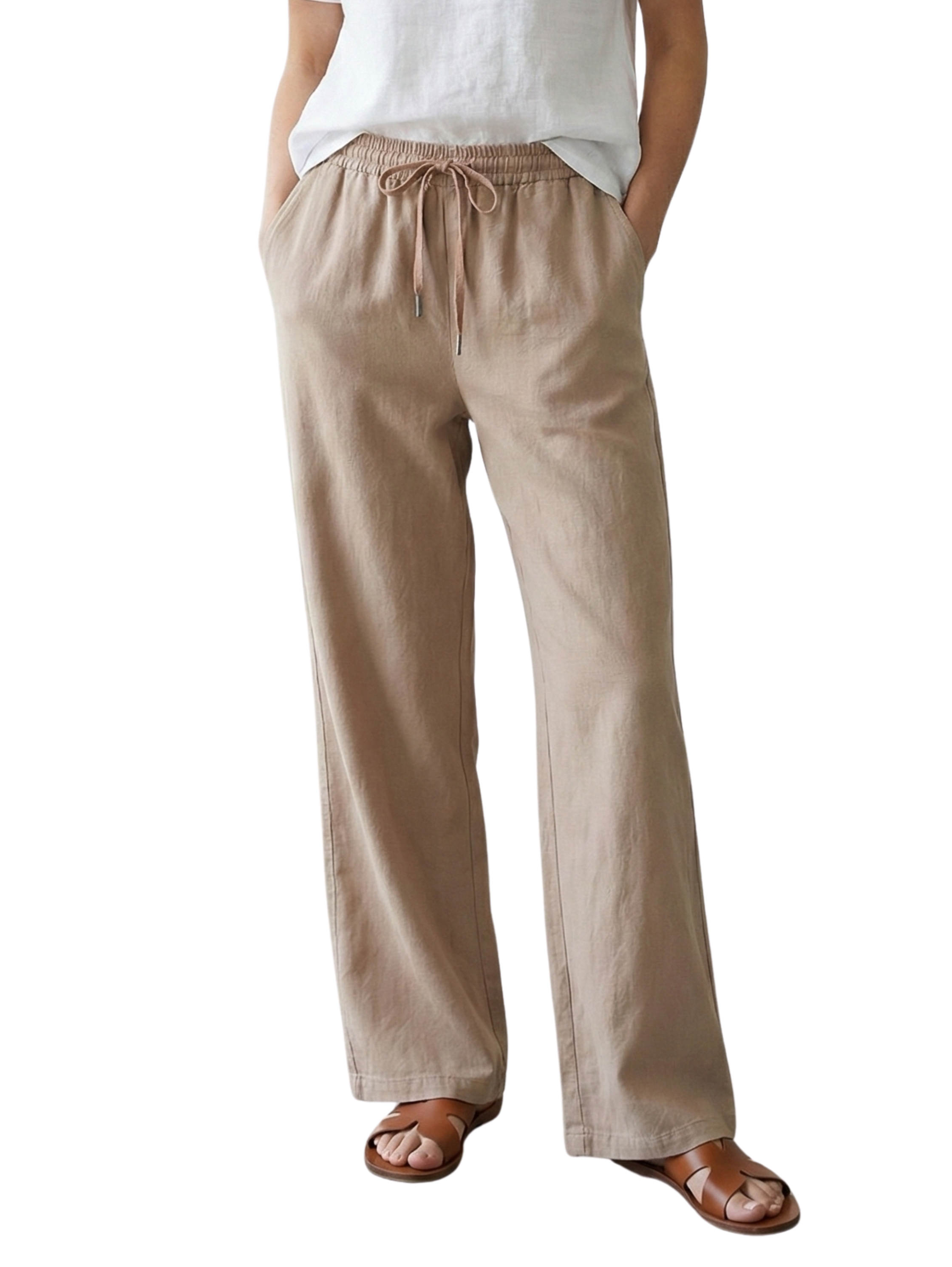 Light Brown Loose Fit Pant With Elastic Waist
