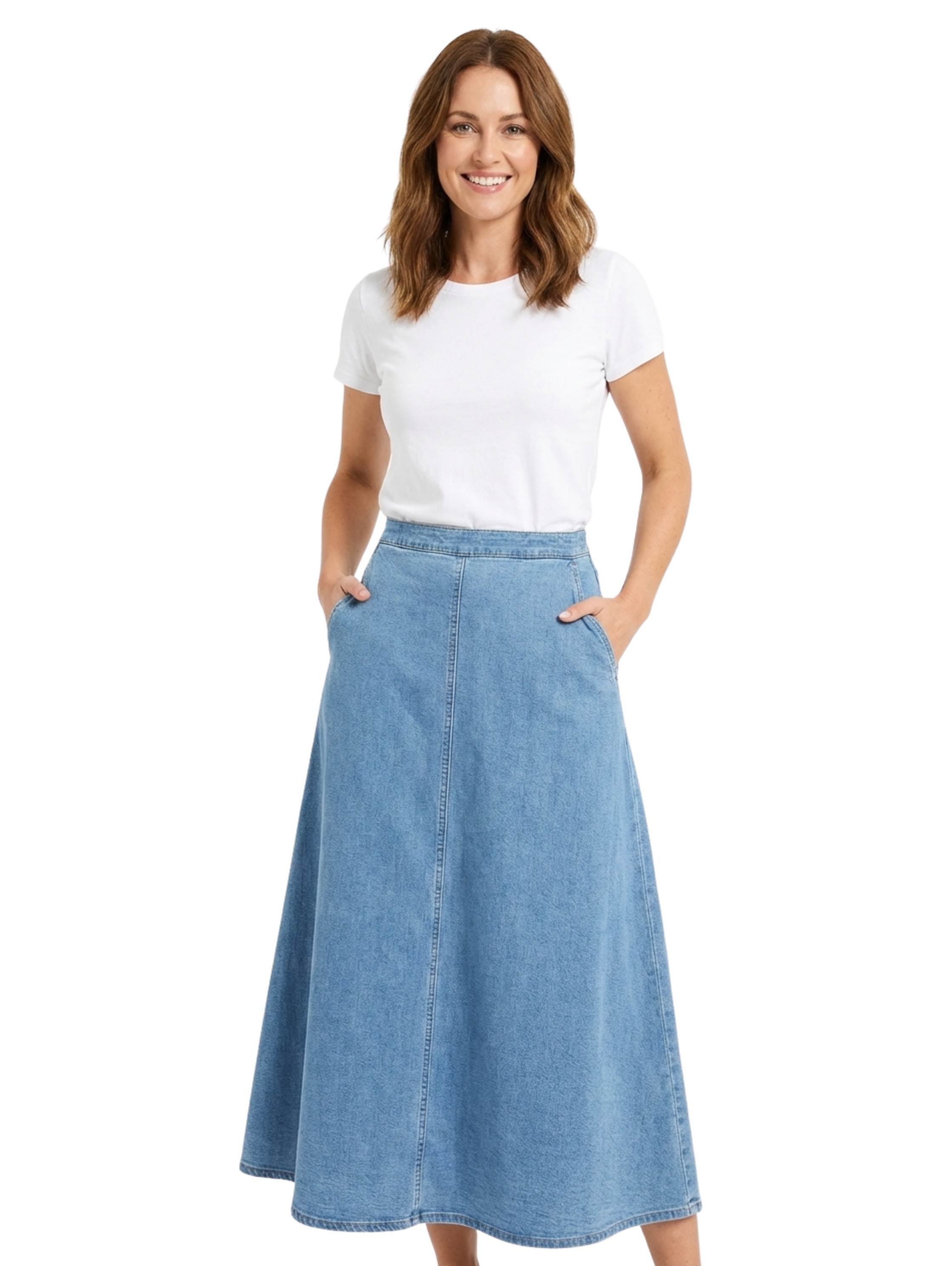Mid Length Blue Light Weight Denim Skirt