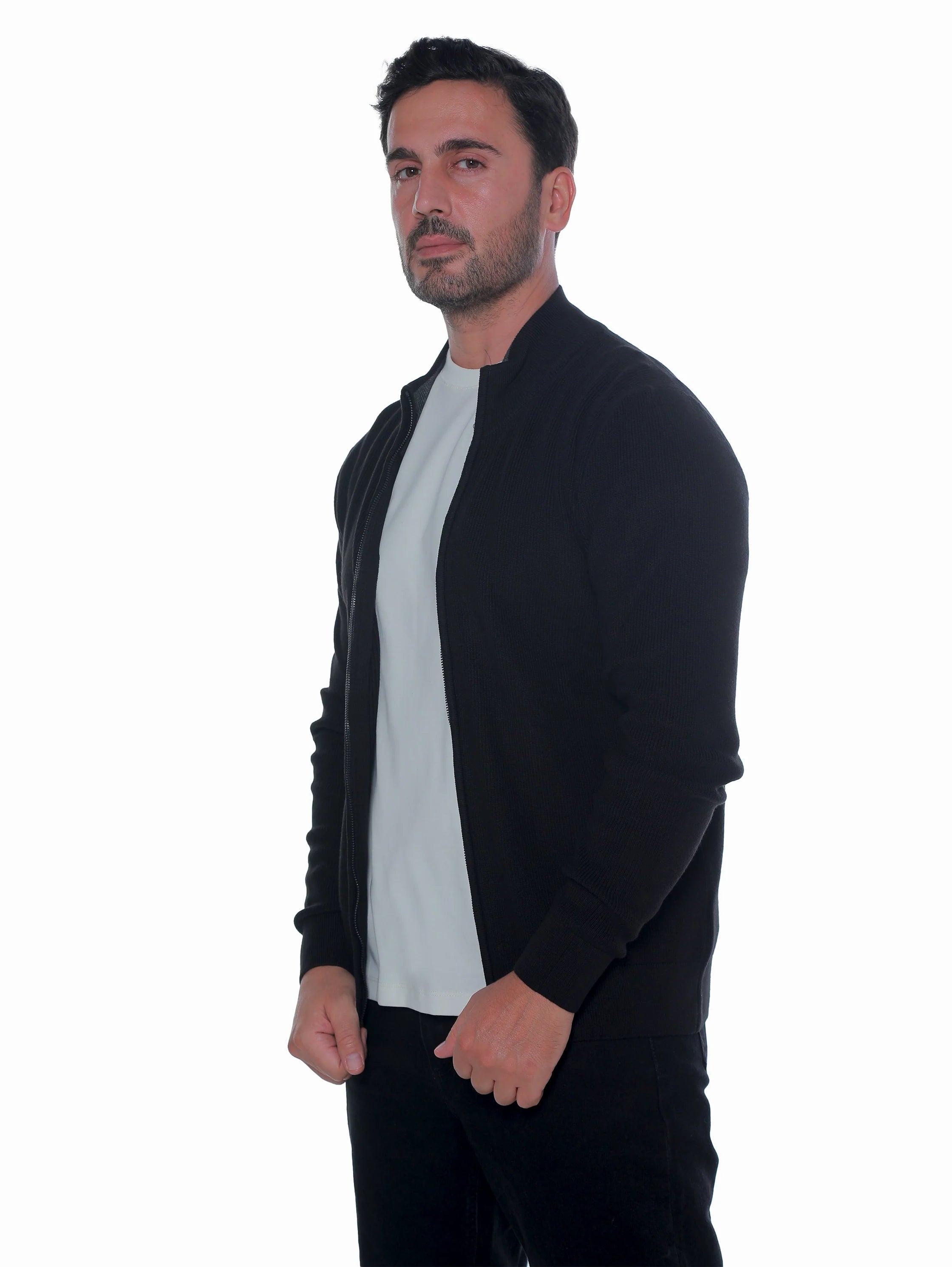 Black Pullover With Full Zipper To Close