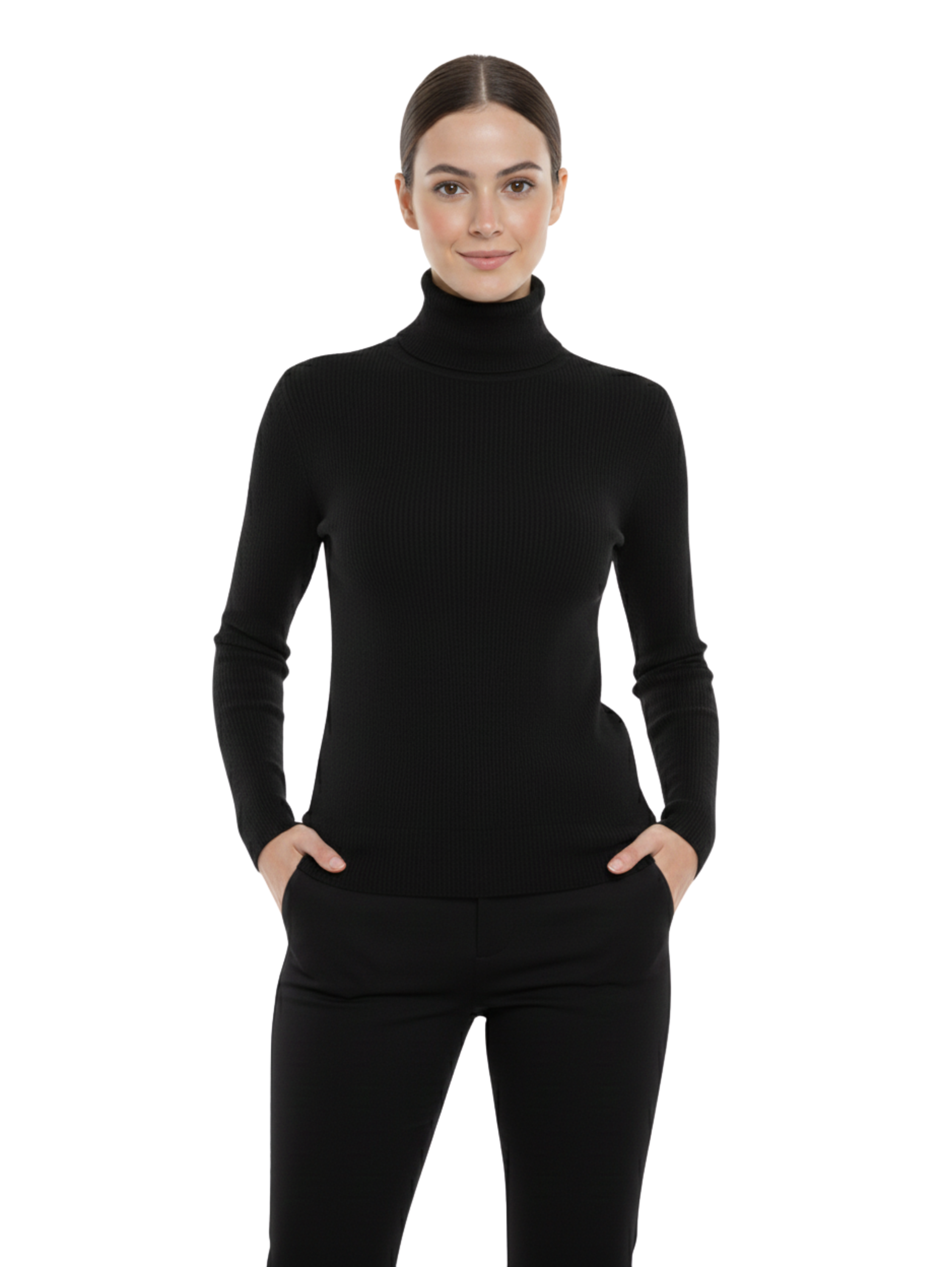 Long Sleeve High Neck Ribbed Black Pullover