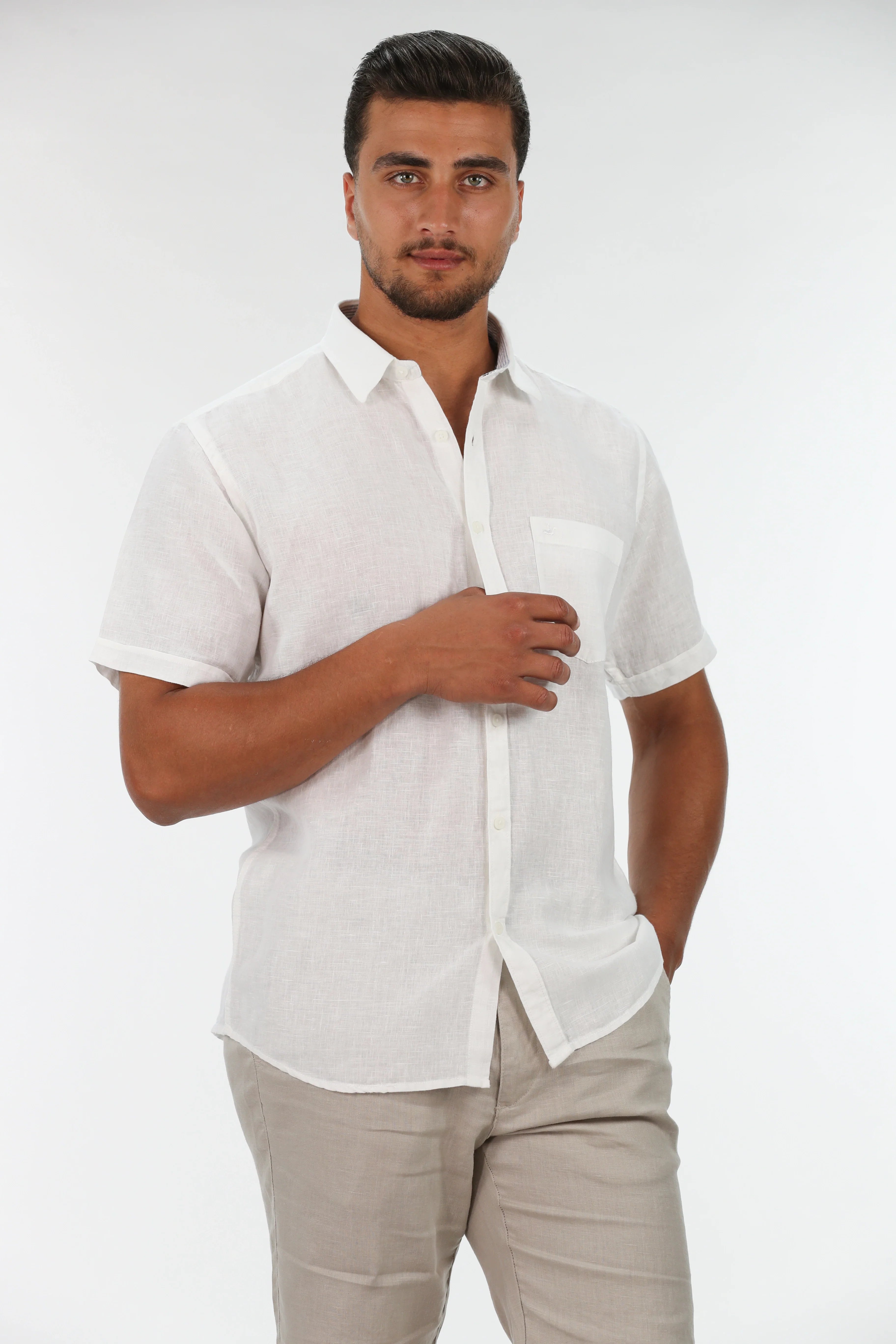 Short Sleeved White Linen Shirt