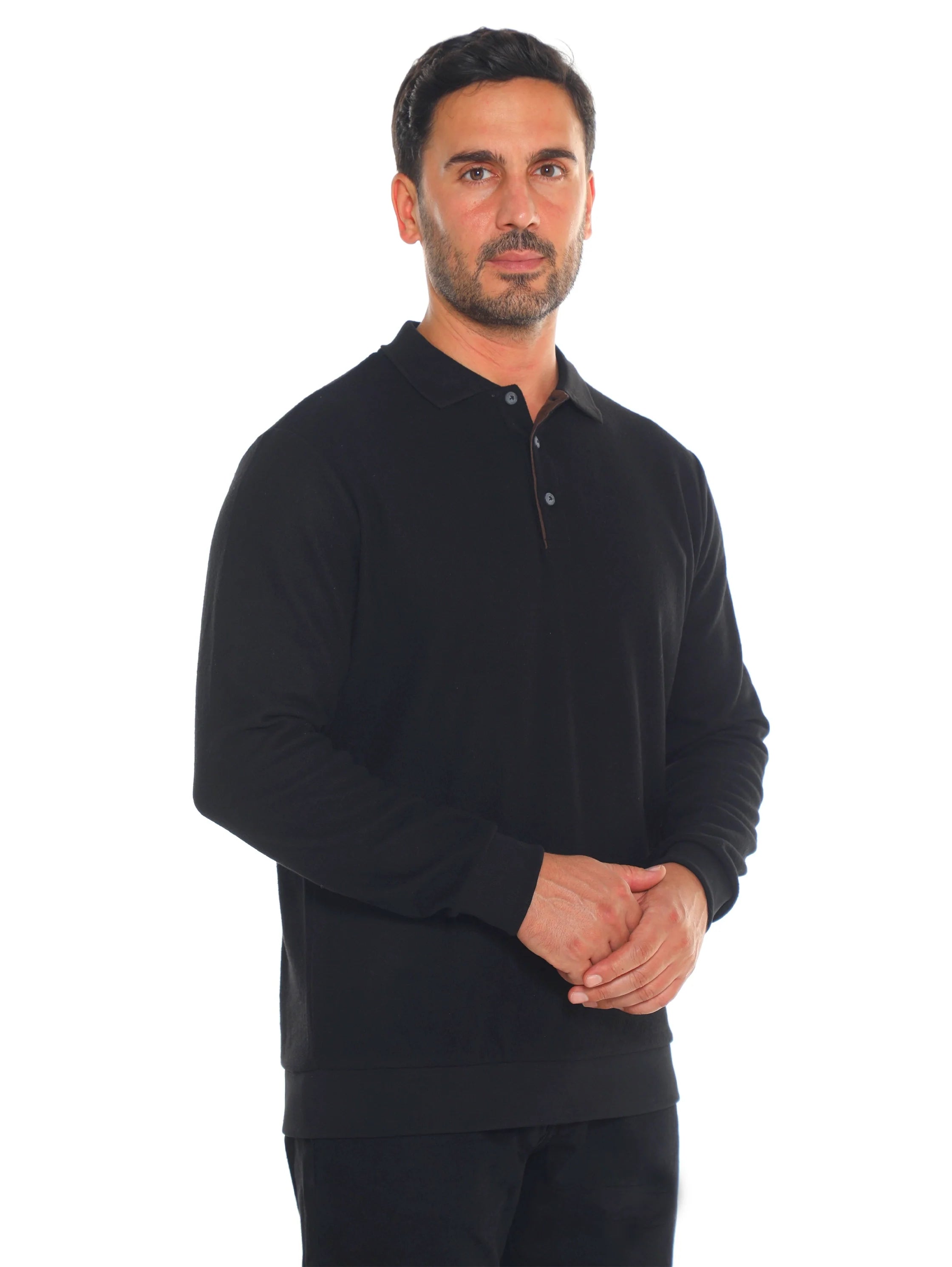 Slim Fit Black Long Sleeve Polo