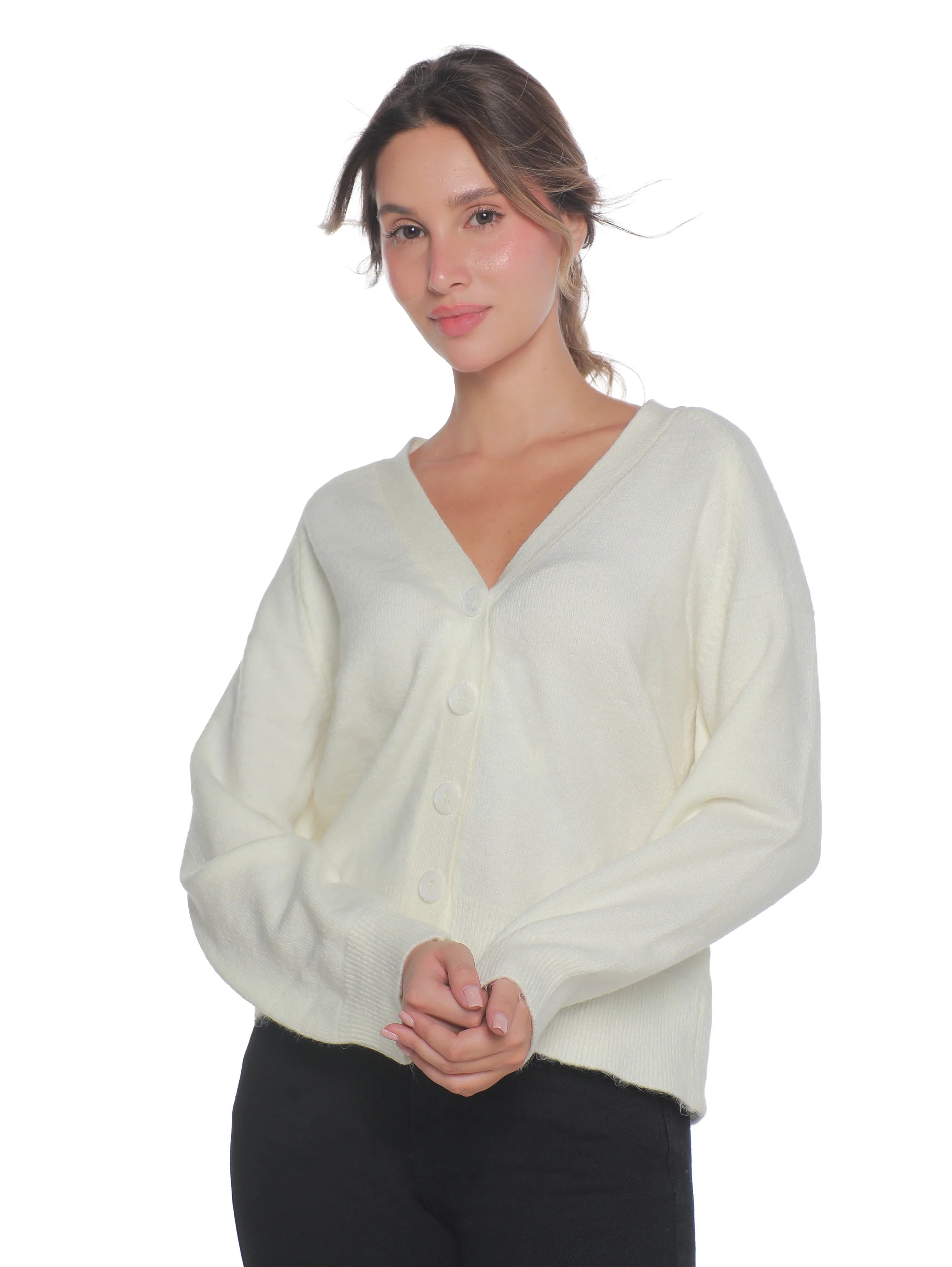 Soft Offwhite Pullover With Button To Close