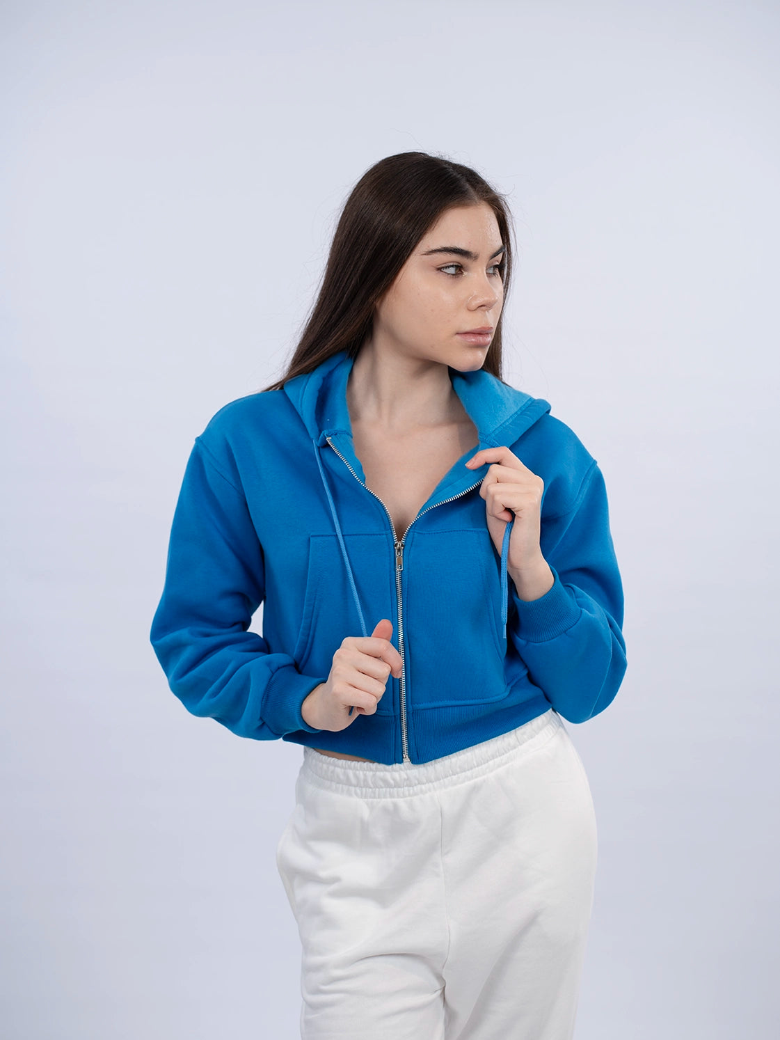 Zippered Blue Crop Hoodie