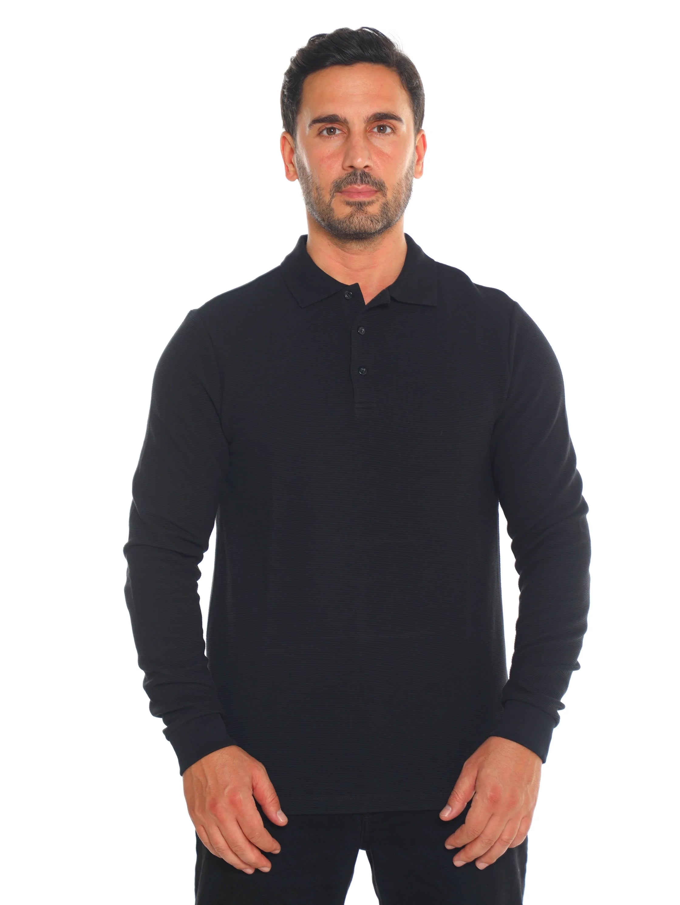 Casual Black Long Sleeve Polo