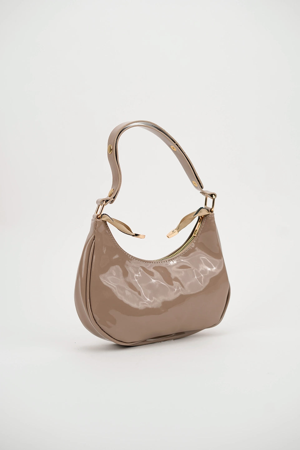 Oval Short Handle Shoulder Beige Bag