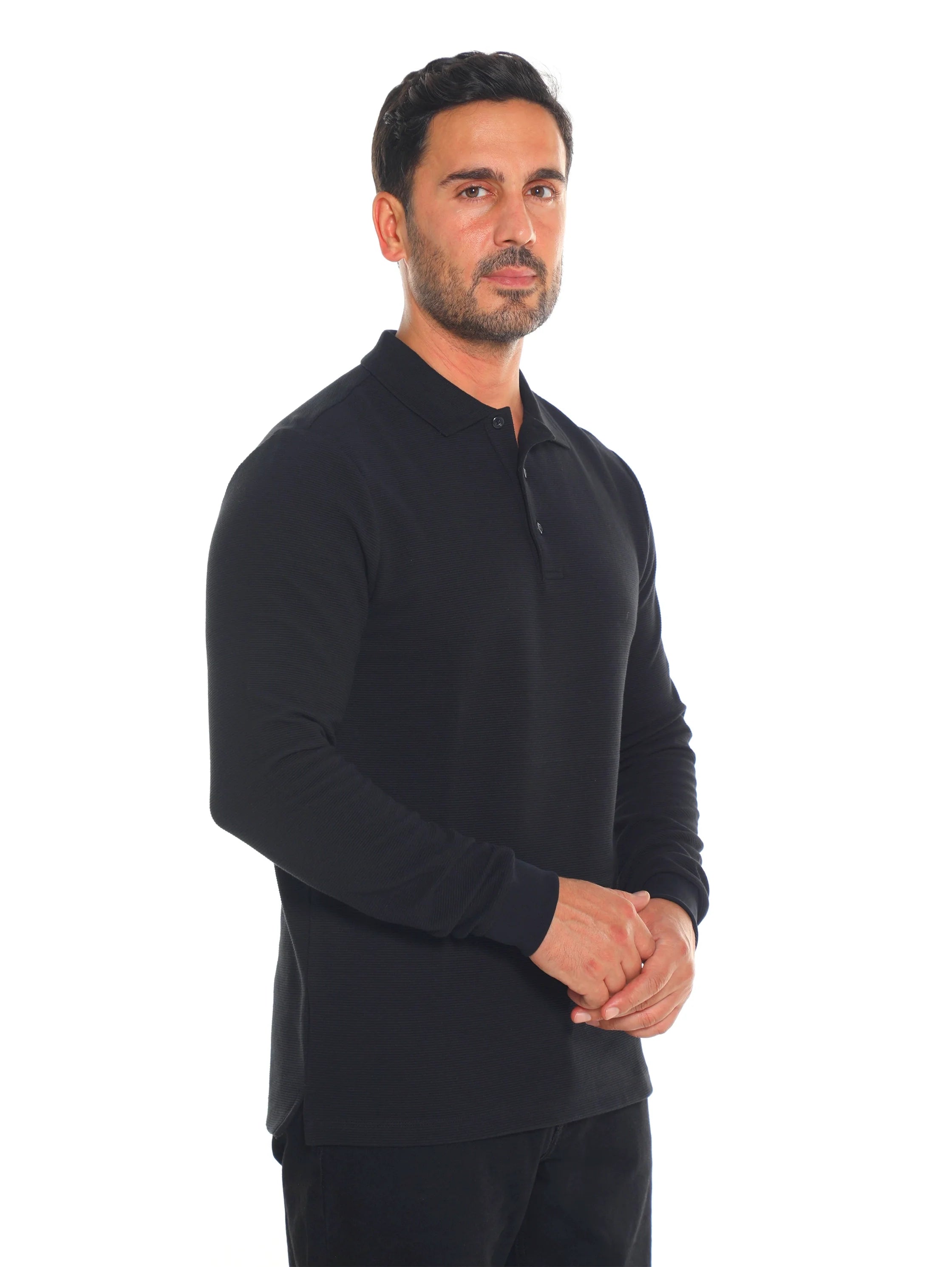 Casual Black Long Sleeve Polo