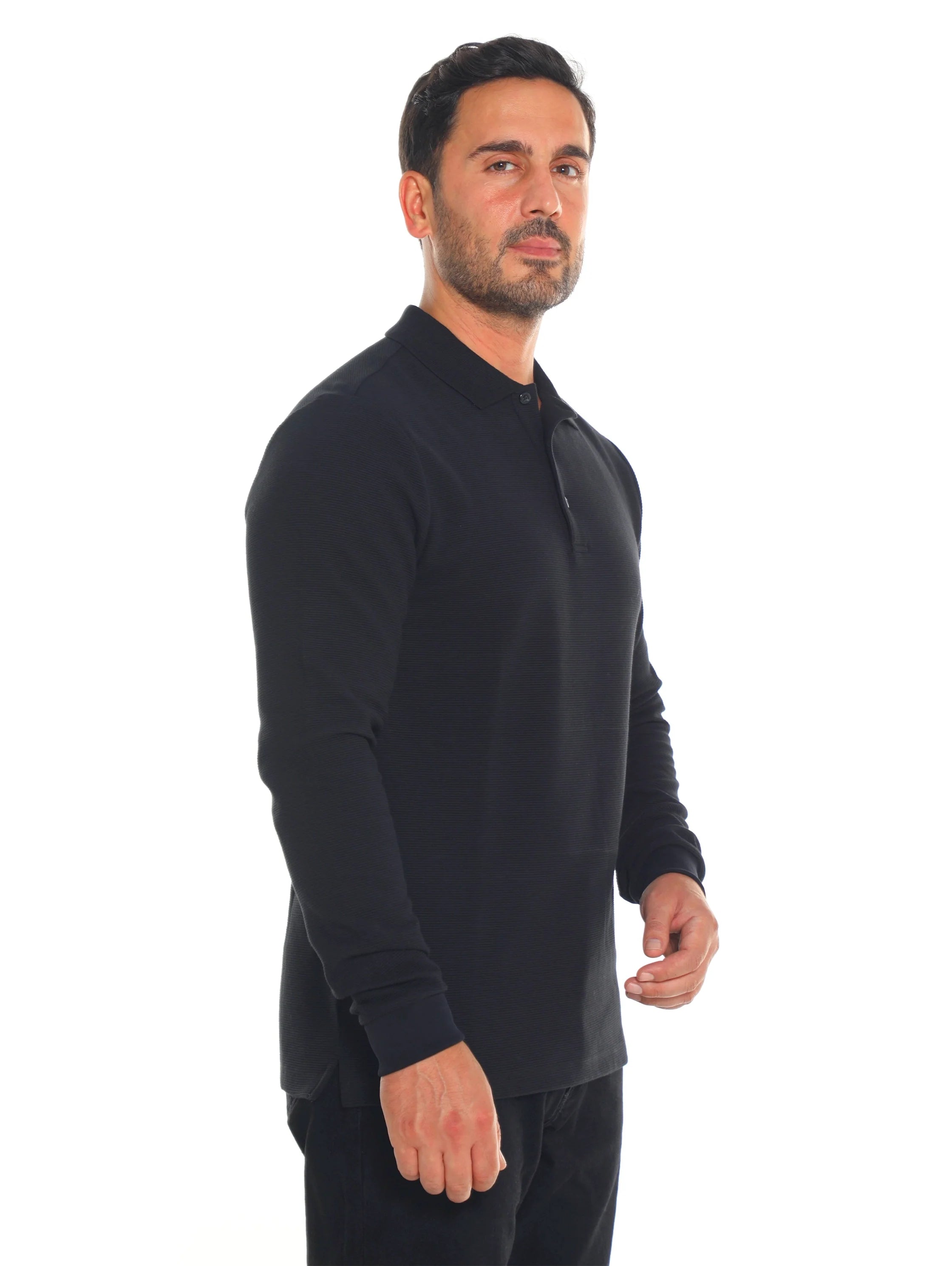 Casual Black Long Sleeve Polo
