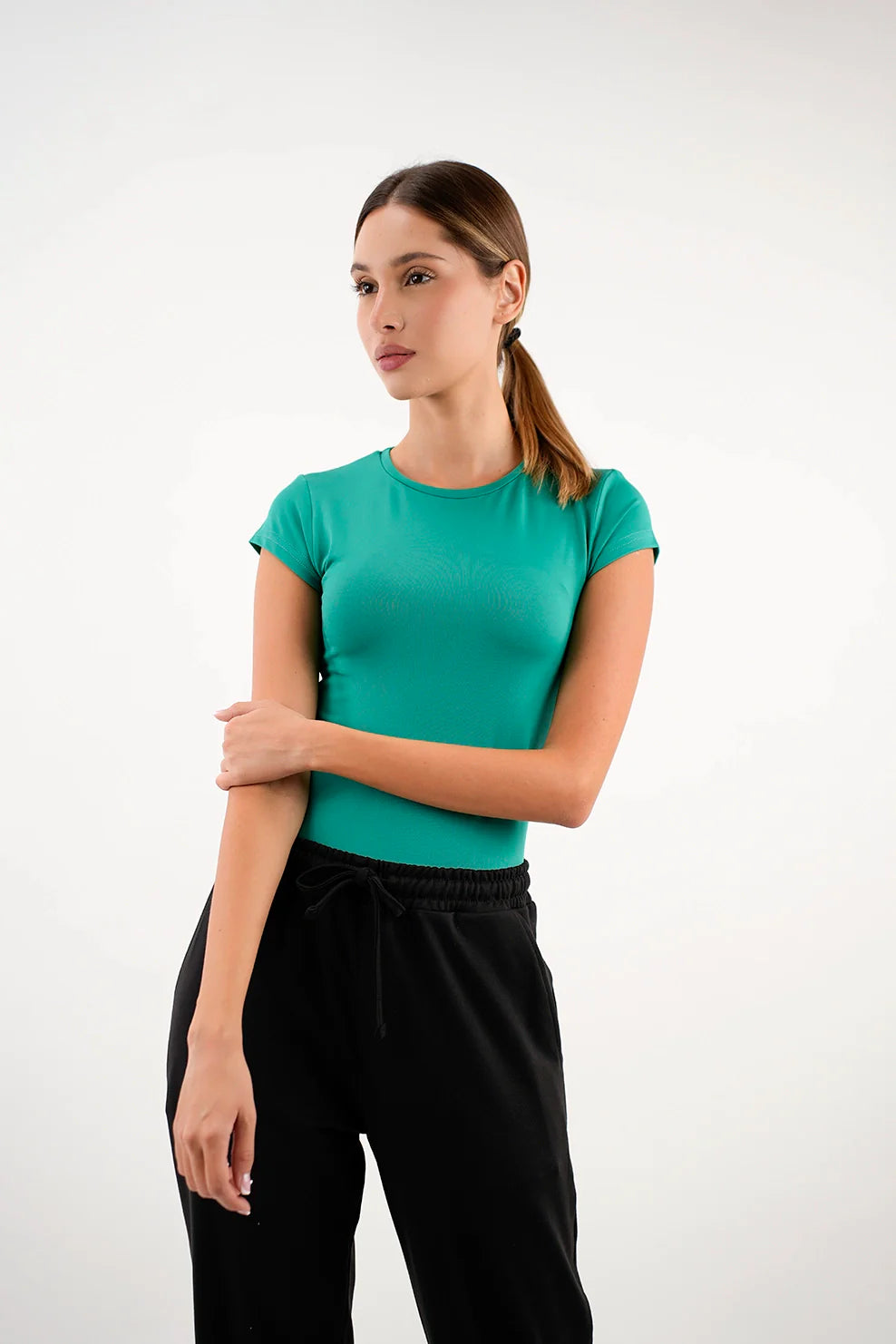 Crew Neck Basic Short Sleeved Green