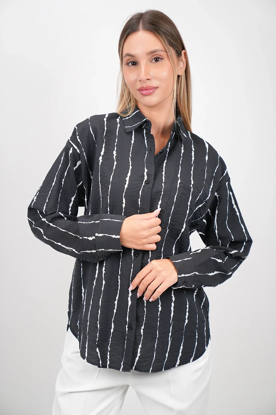 Long Sleeve Strip Black Shirt