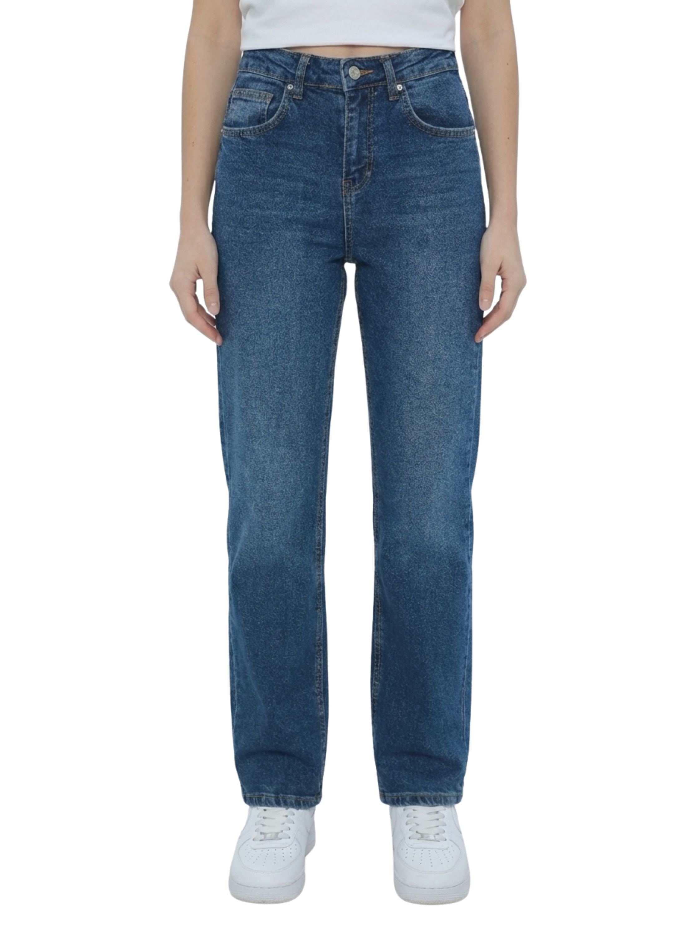 Dark Blue Mom Fit Jeans With Five Pockets Style