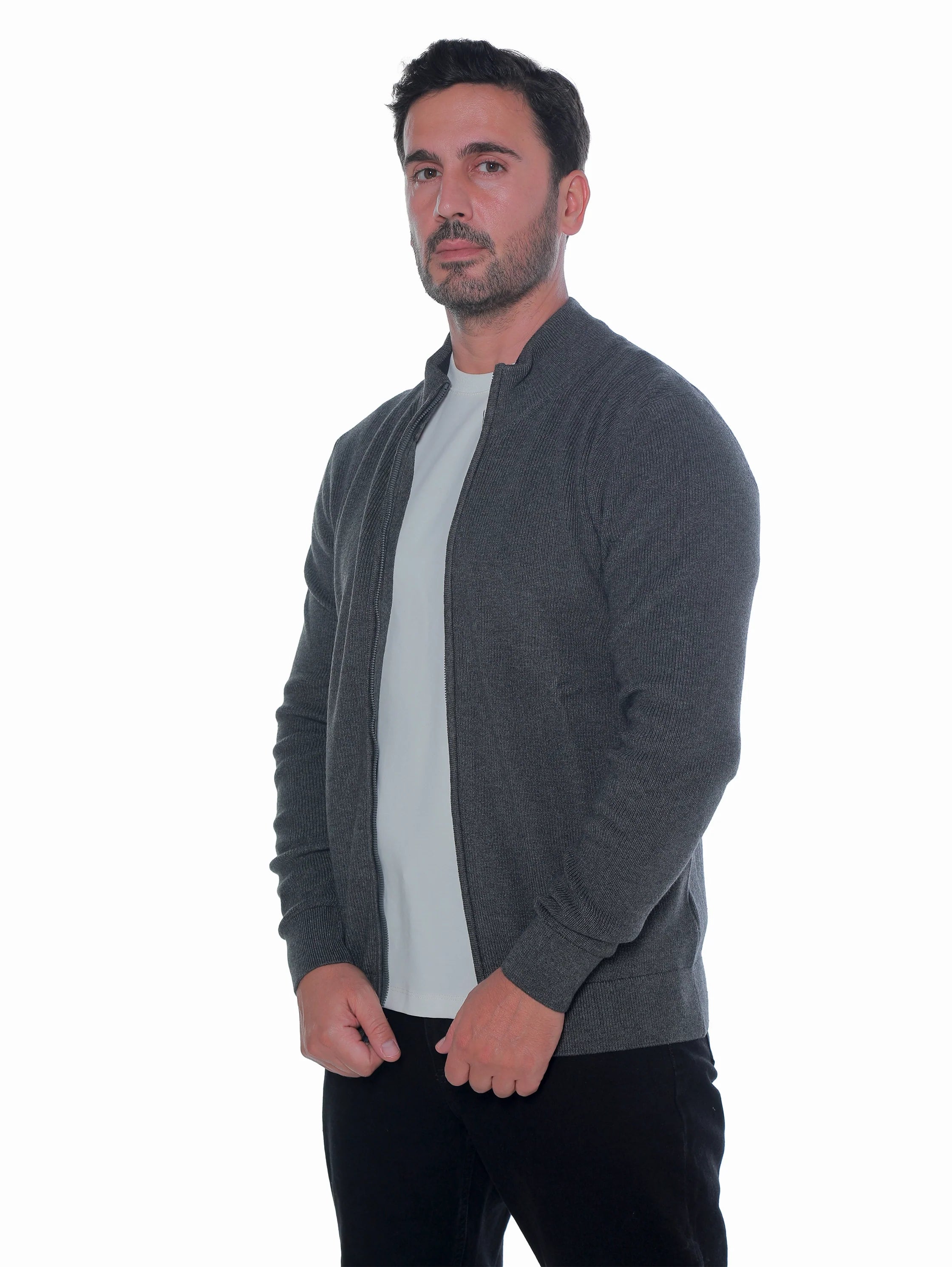 Grey Pullover With Full Zipper To Close