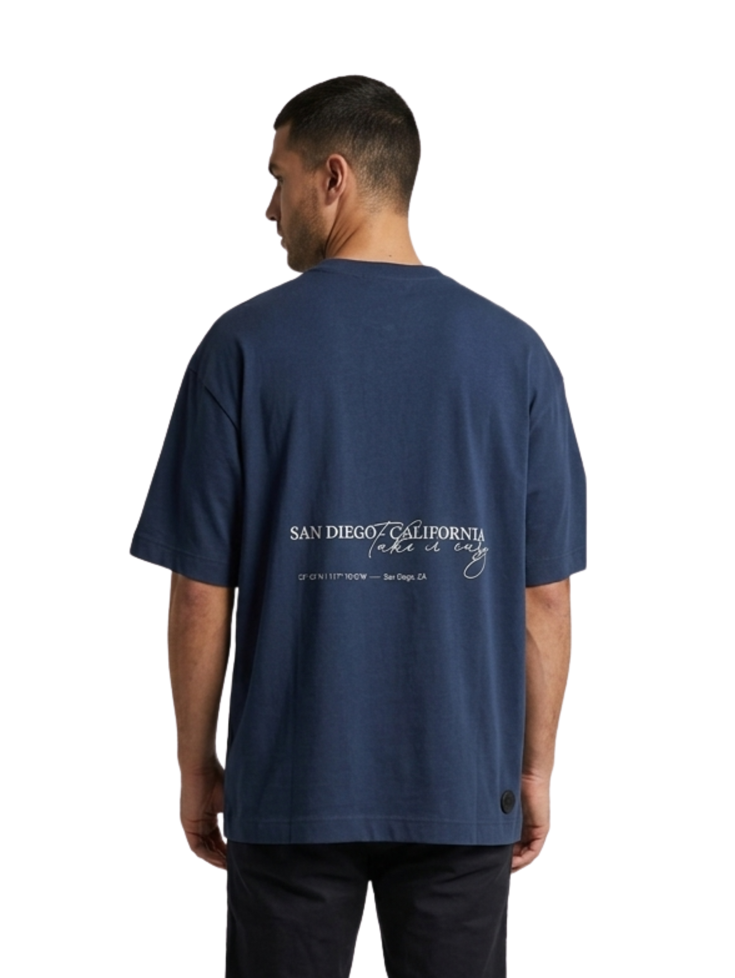 Oversized Navy Round T-Shirt With Back Design