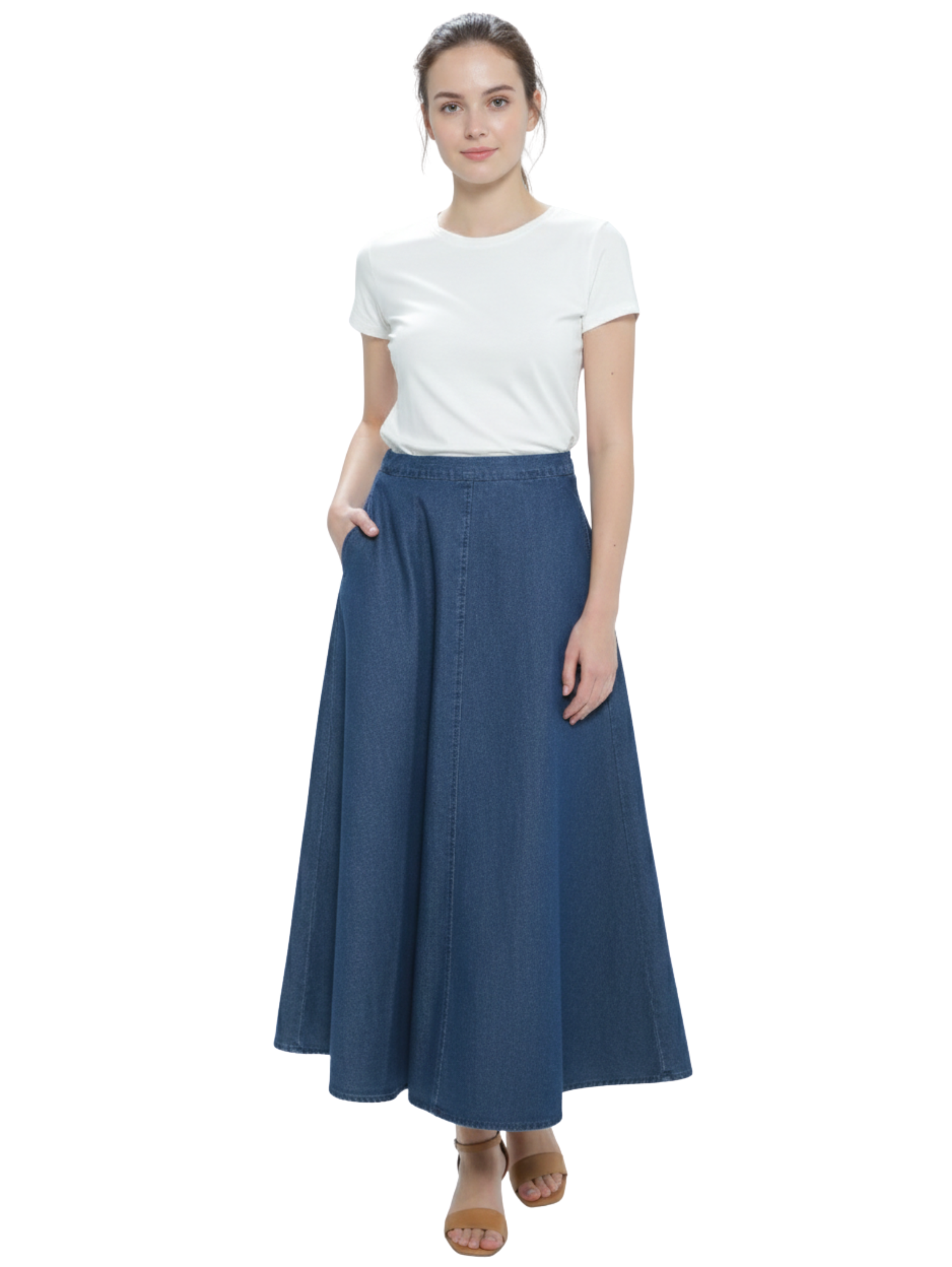 Mid Length Dark Blue Light Weight Denim Skirt